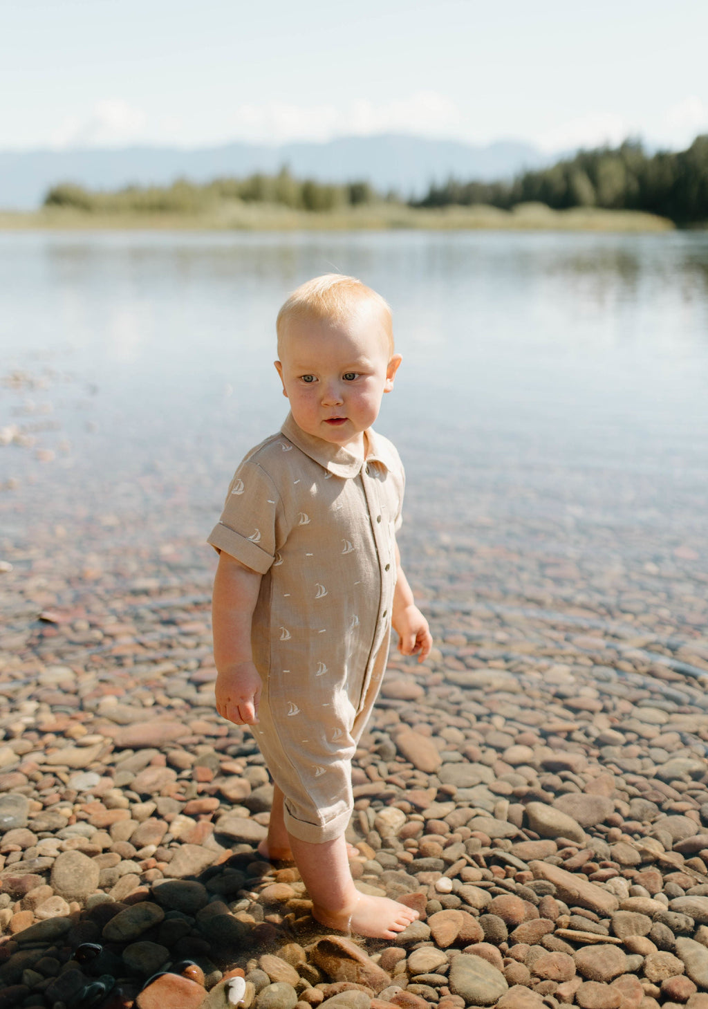 Oatmeal Sailboat - Organic Muslin S/Sleeve Coverall