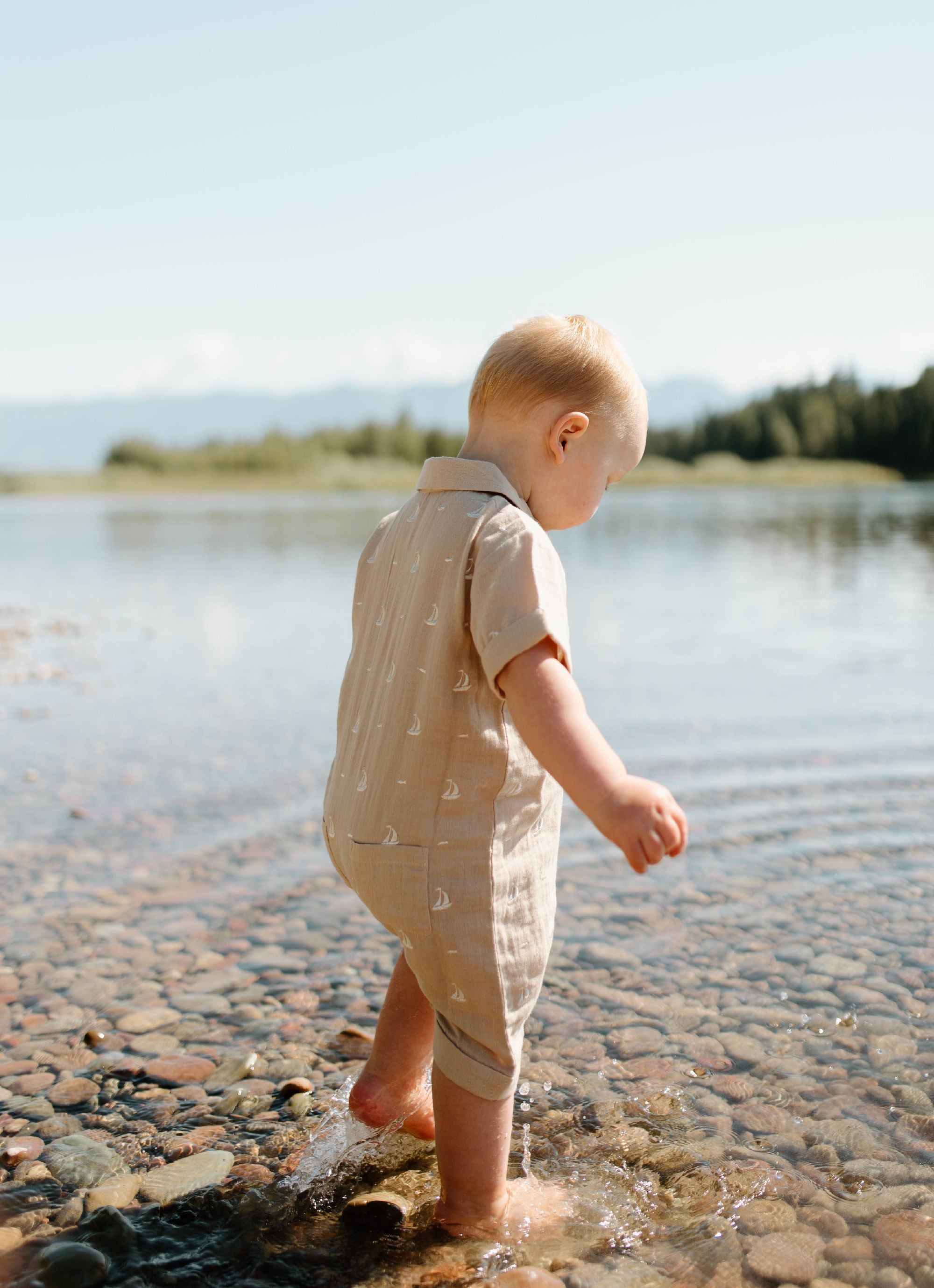 Oatmeal Sailboat - Organic Muslin S/Sleeve Coverall