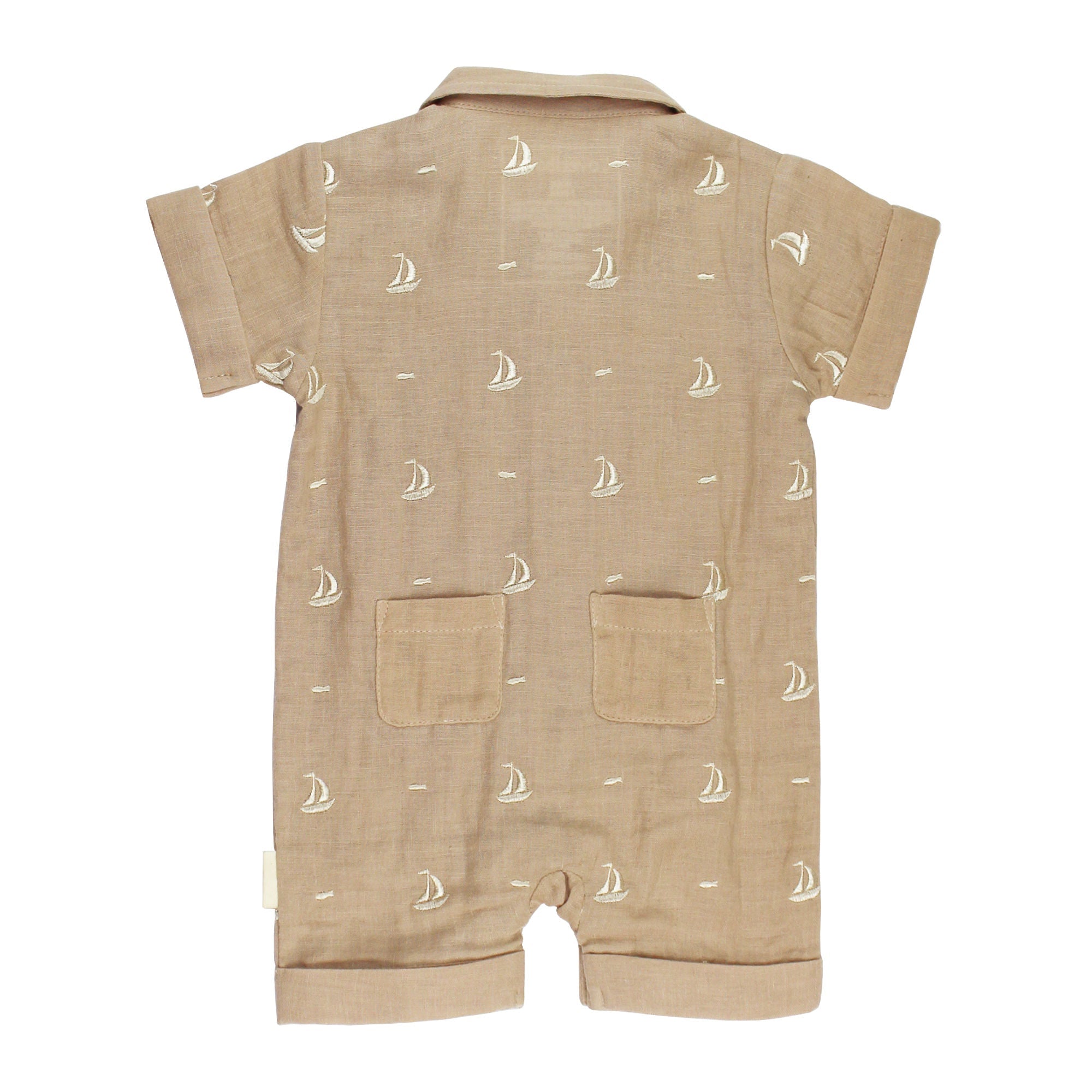 Oatmeal Sailboat - Organic Muslin S/Sleeve Coverall