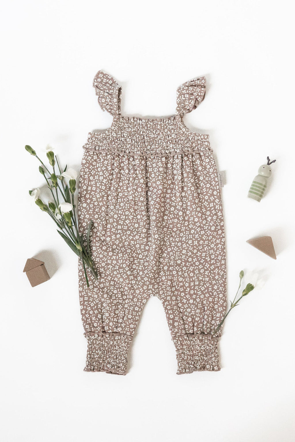 Almond Floral - Organic Muslin Sleeveless Romper