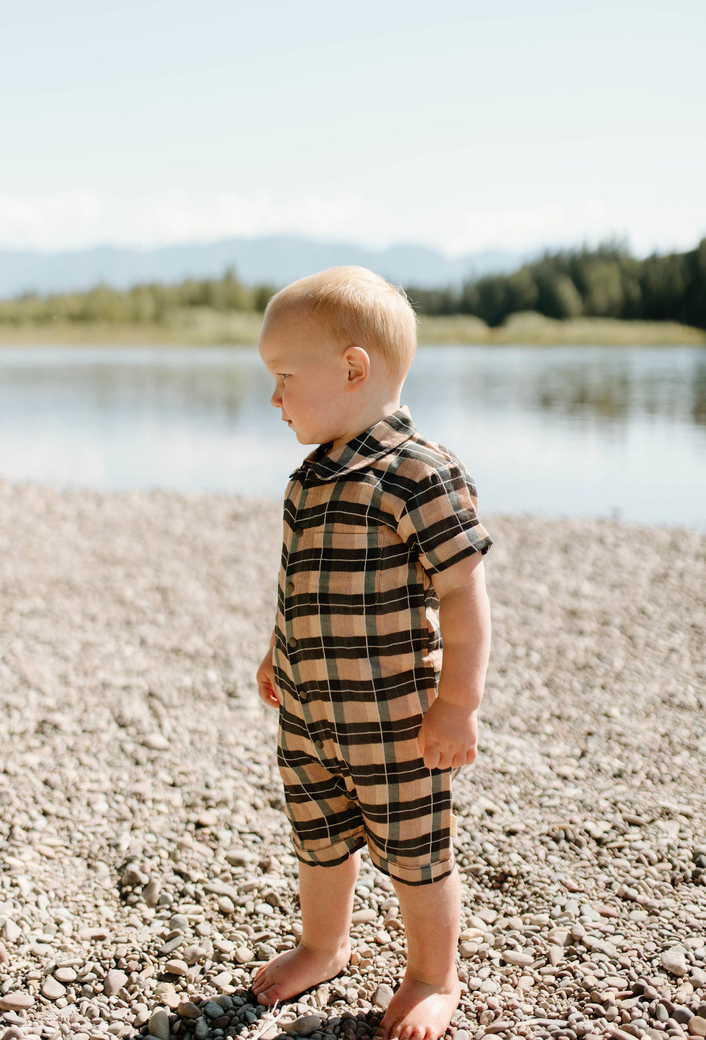 Adobe Chia Plaid - Organic Muslin S/Sleeve Coverall