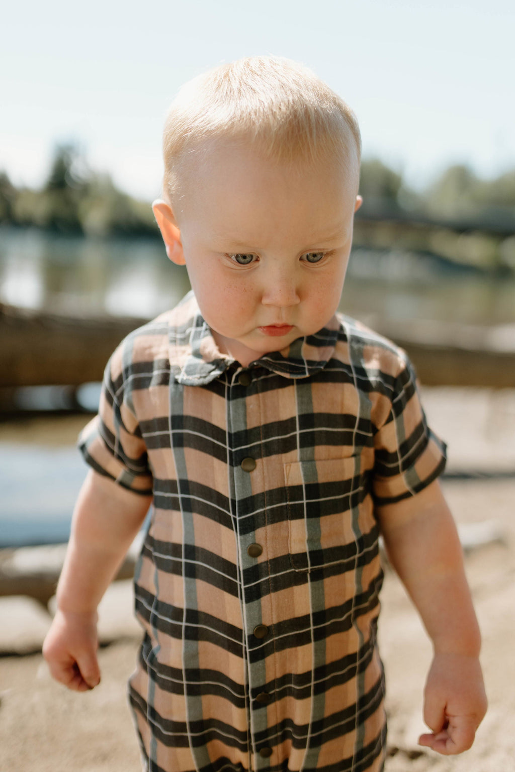 Adobe Chia Plaid - Organic Muslin S/Sleeve Coverall