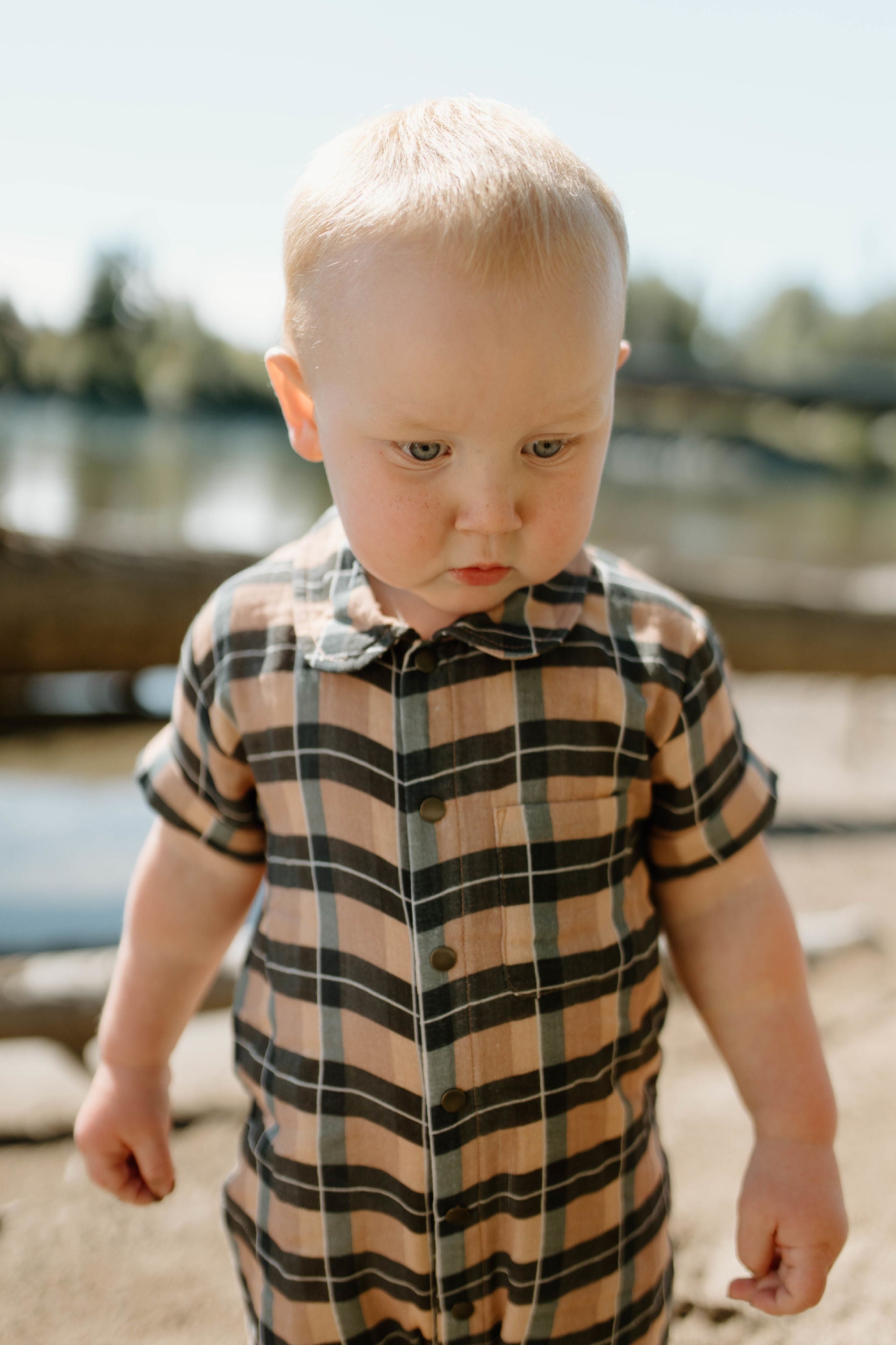 Adobe Chia Plaid - Organic Muslin S/Sleeve Coverall