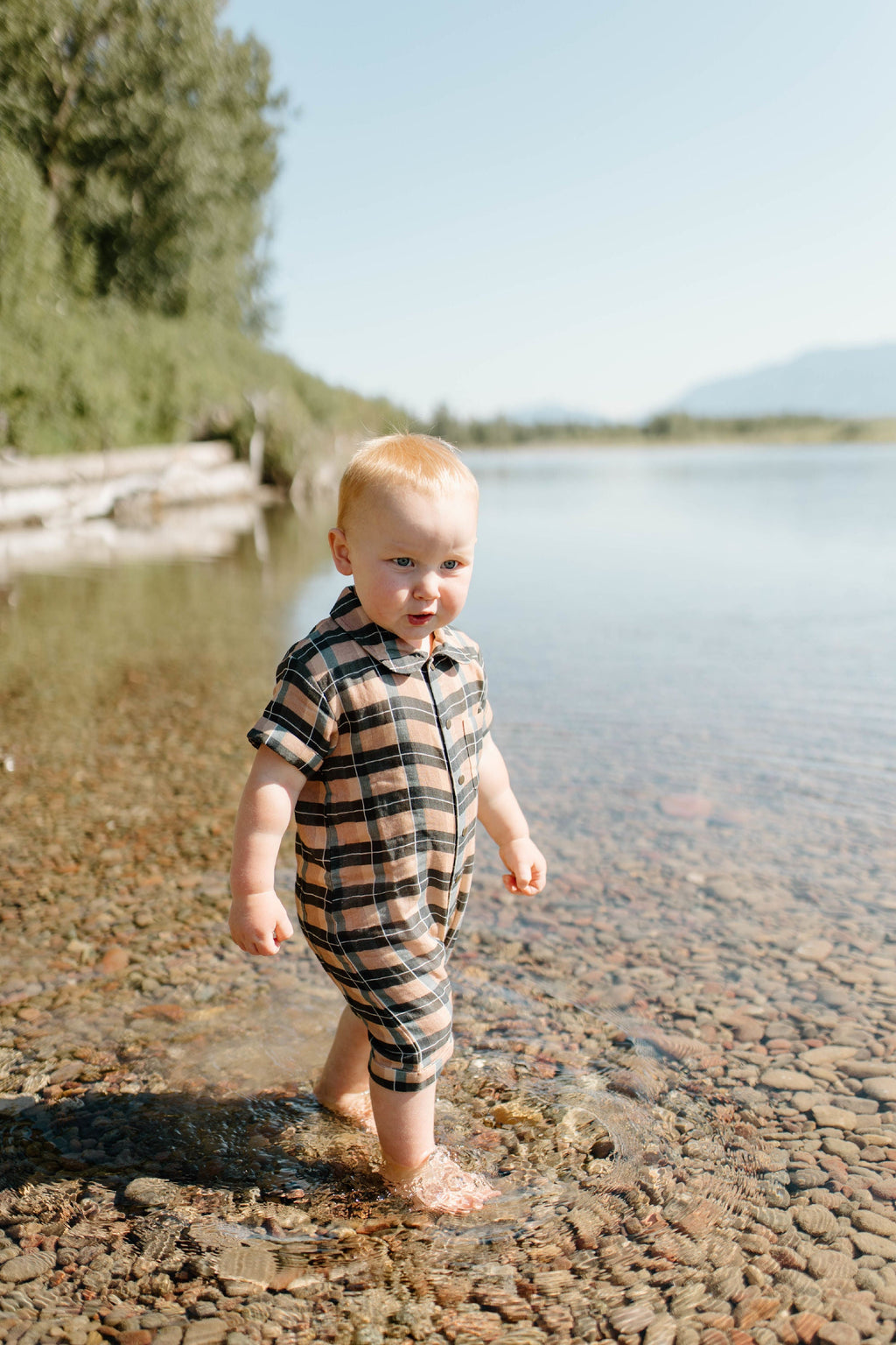 Adobe Chia Plaid - Organic Muslin S/Sleeve Coverall