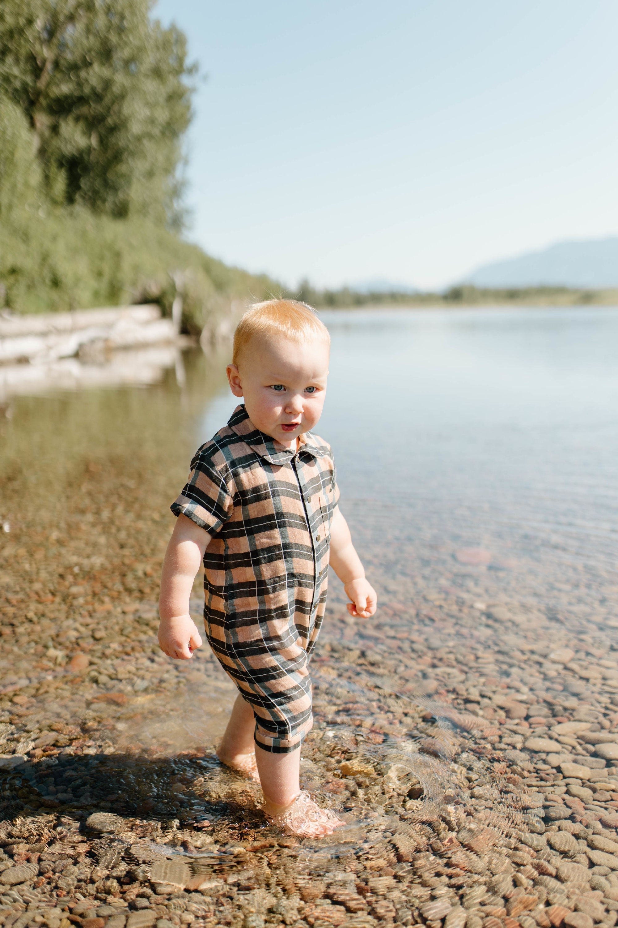 Adobe Chia Plaid - Organic Muslin S/Sleeve Coverall