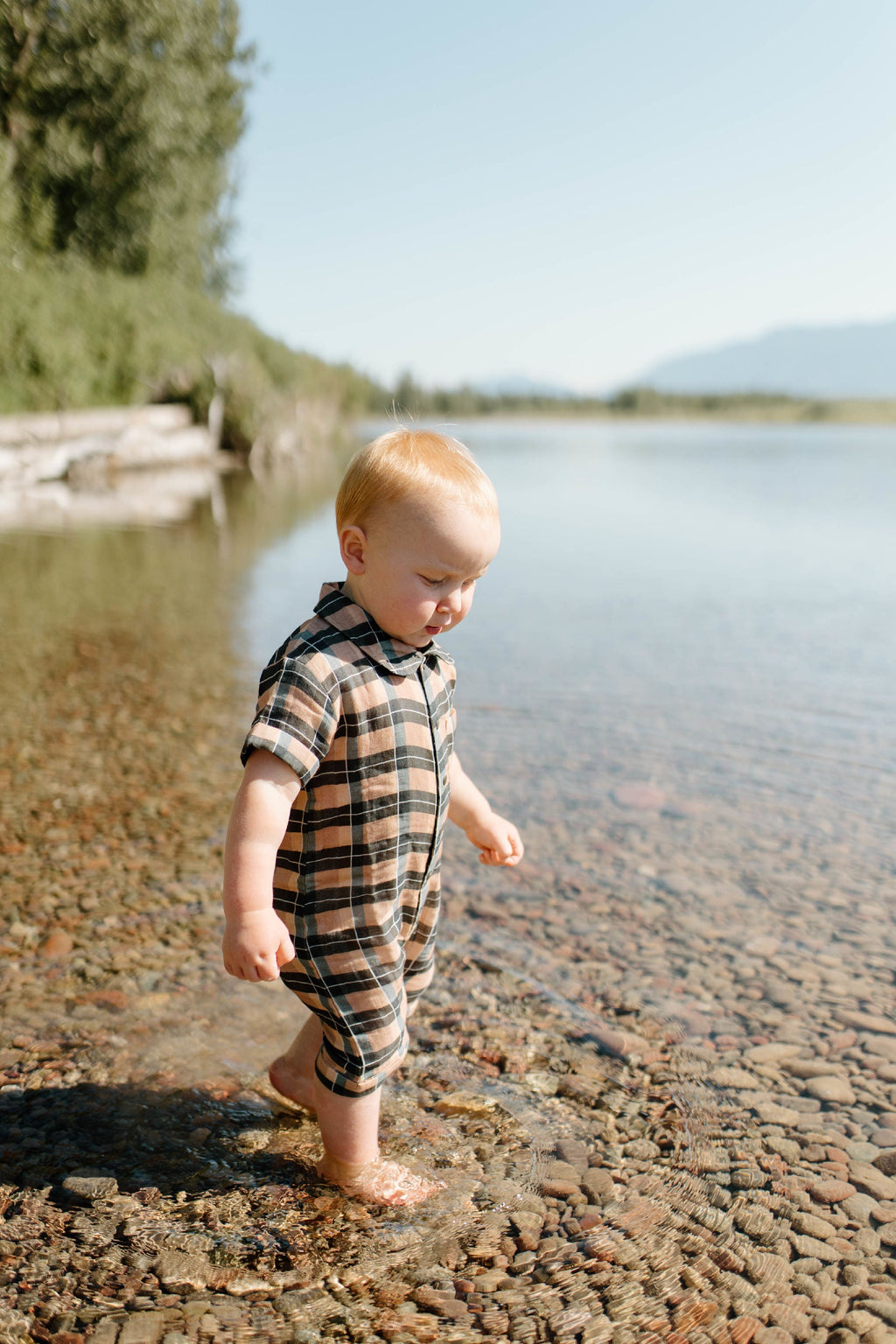 Adobe Chia Plaid - Organic Muslin S/Sleeve Coverall