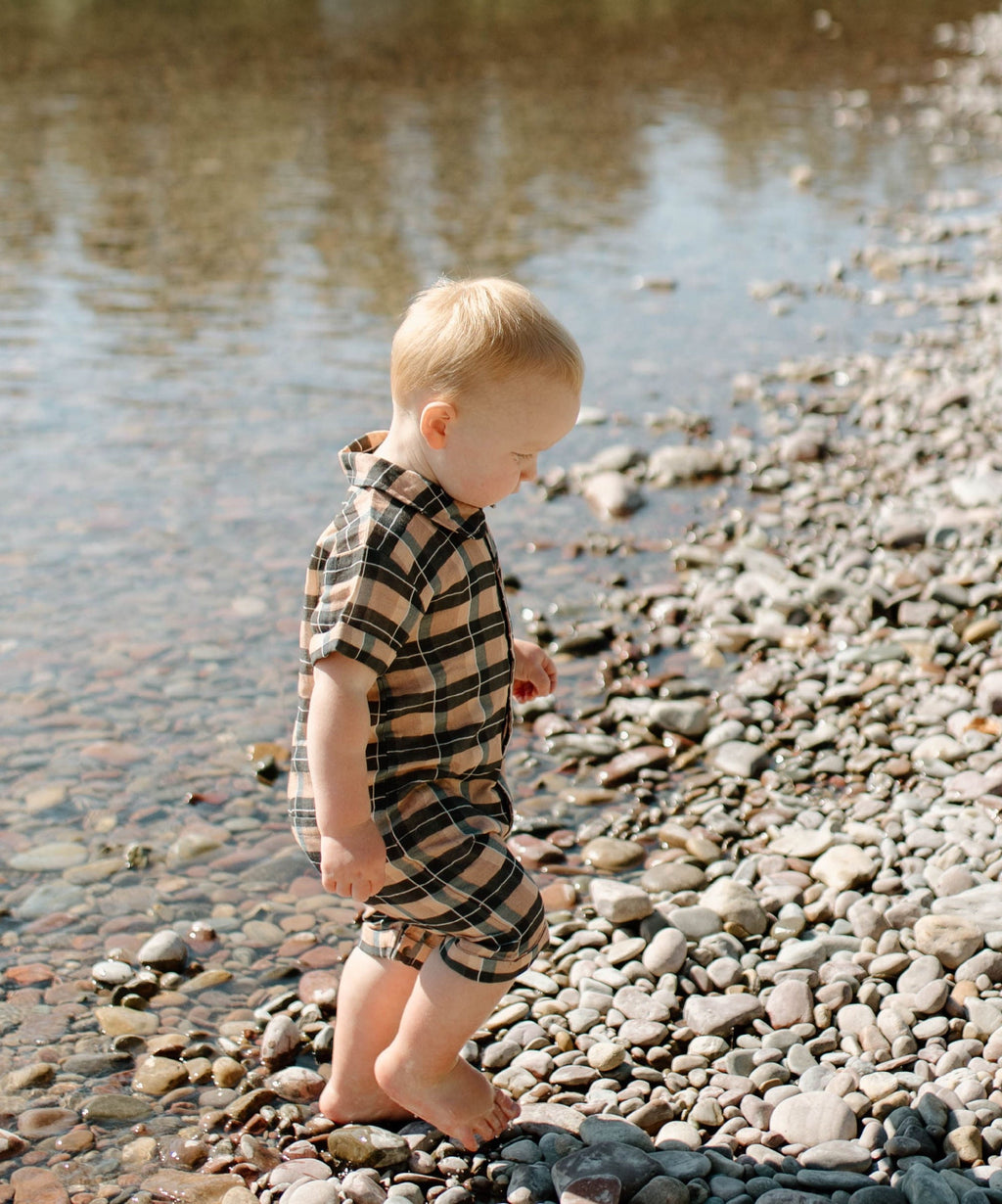 Adobe Chia Plaid - Organic Muslin S/Sleeve Coverall