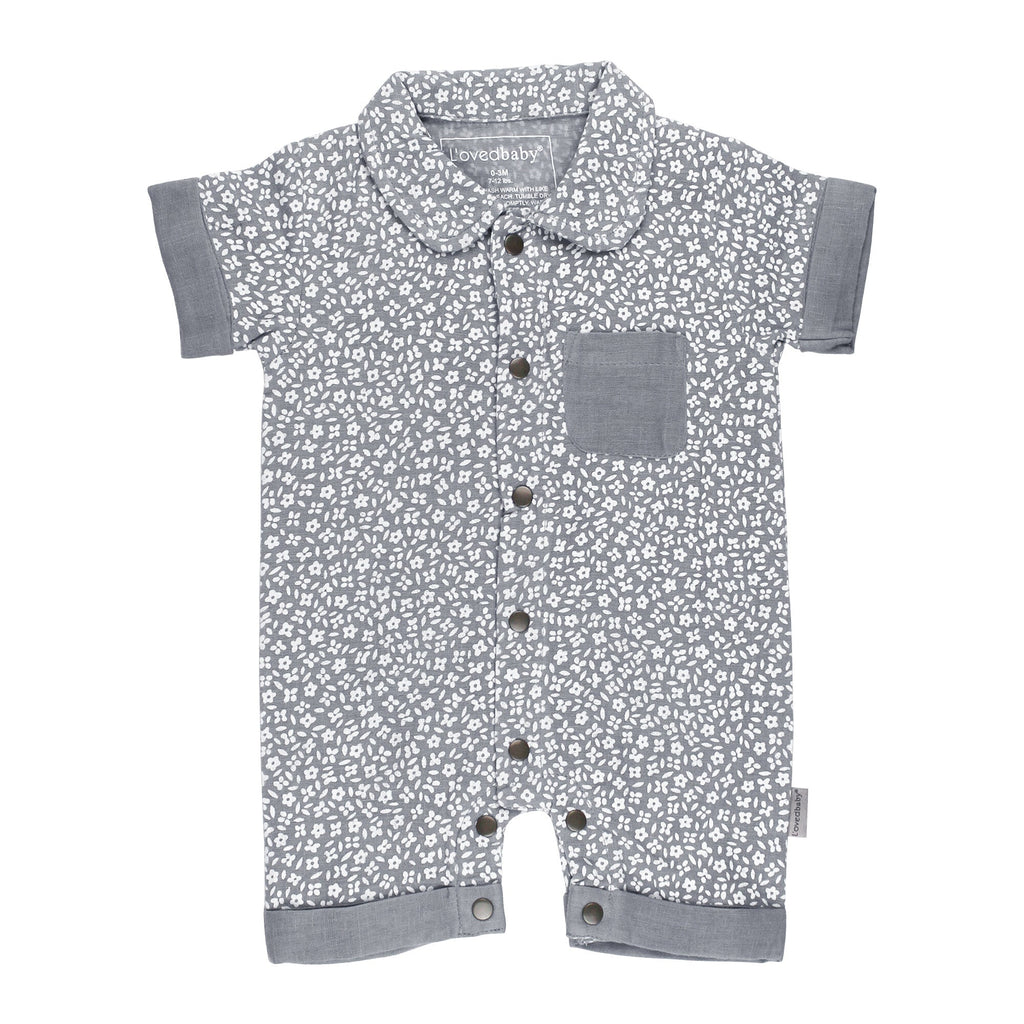 Blueberry Floral - Organic Muslin S/Sleeve Coverall