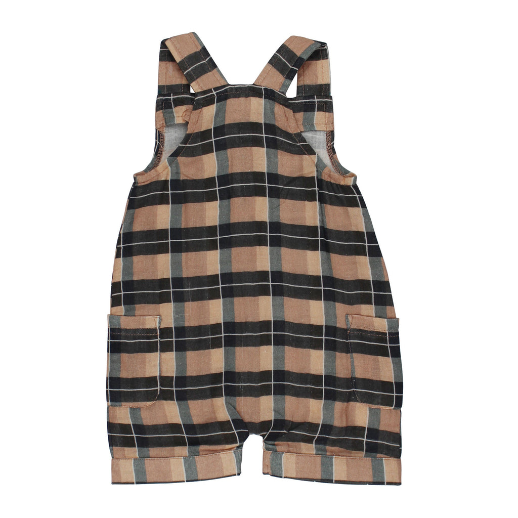 Adobe Chia Plaid - Organic Cuffed Muslin Overall