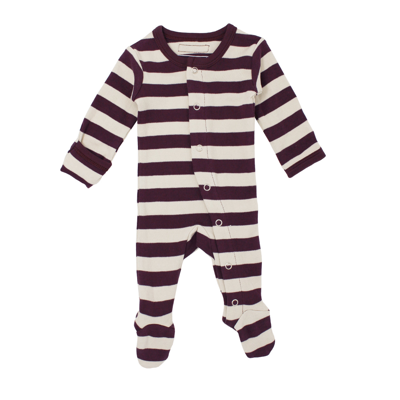 Eggplant/Stone Stripe - Organic Snap Footie