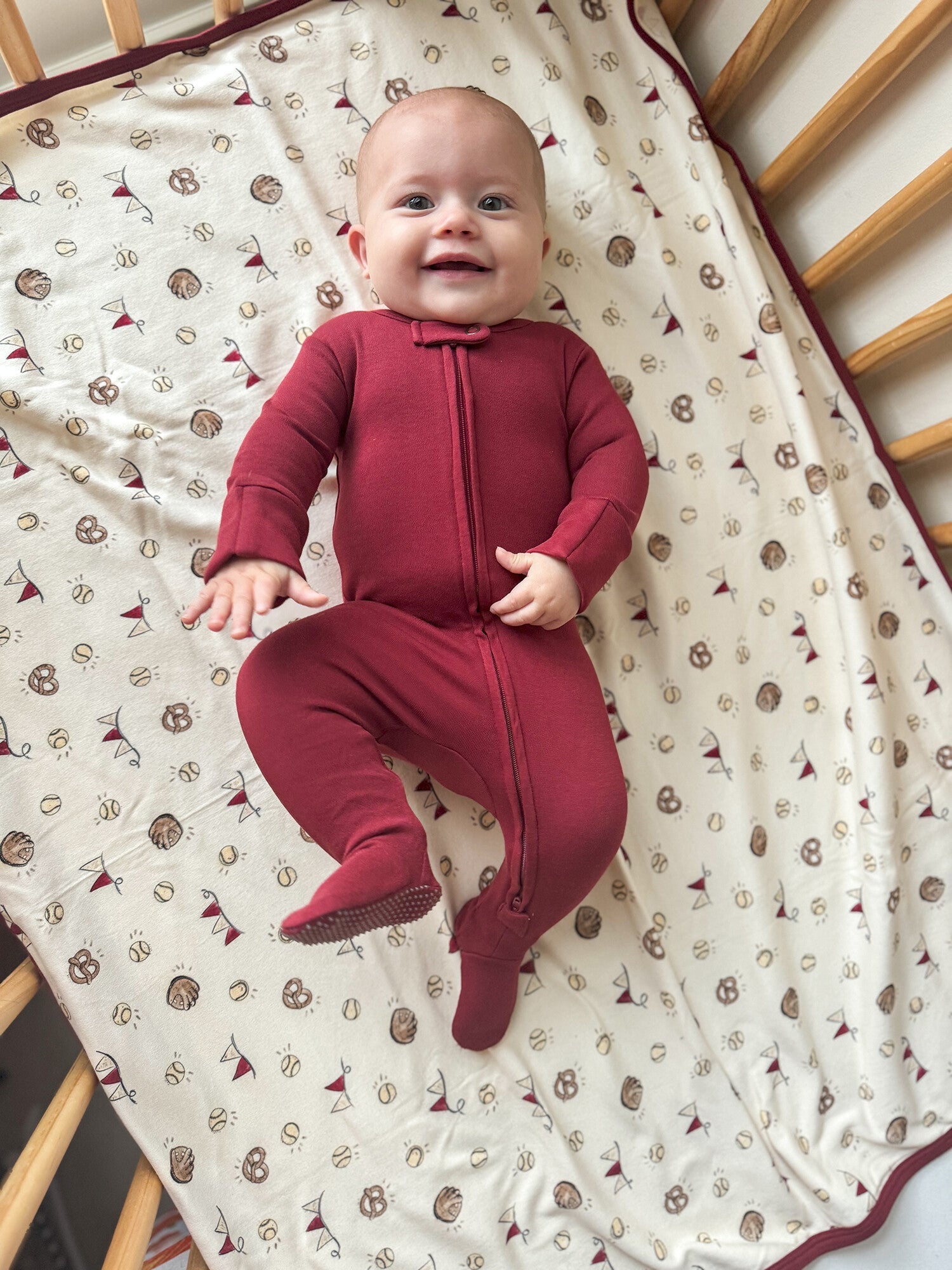 Crimson - Organic Cuffed Zipper Footie