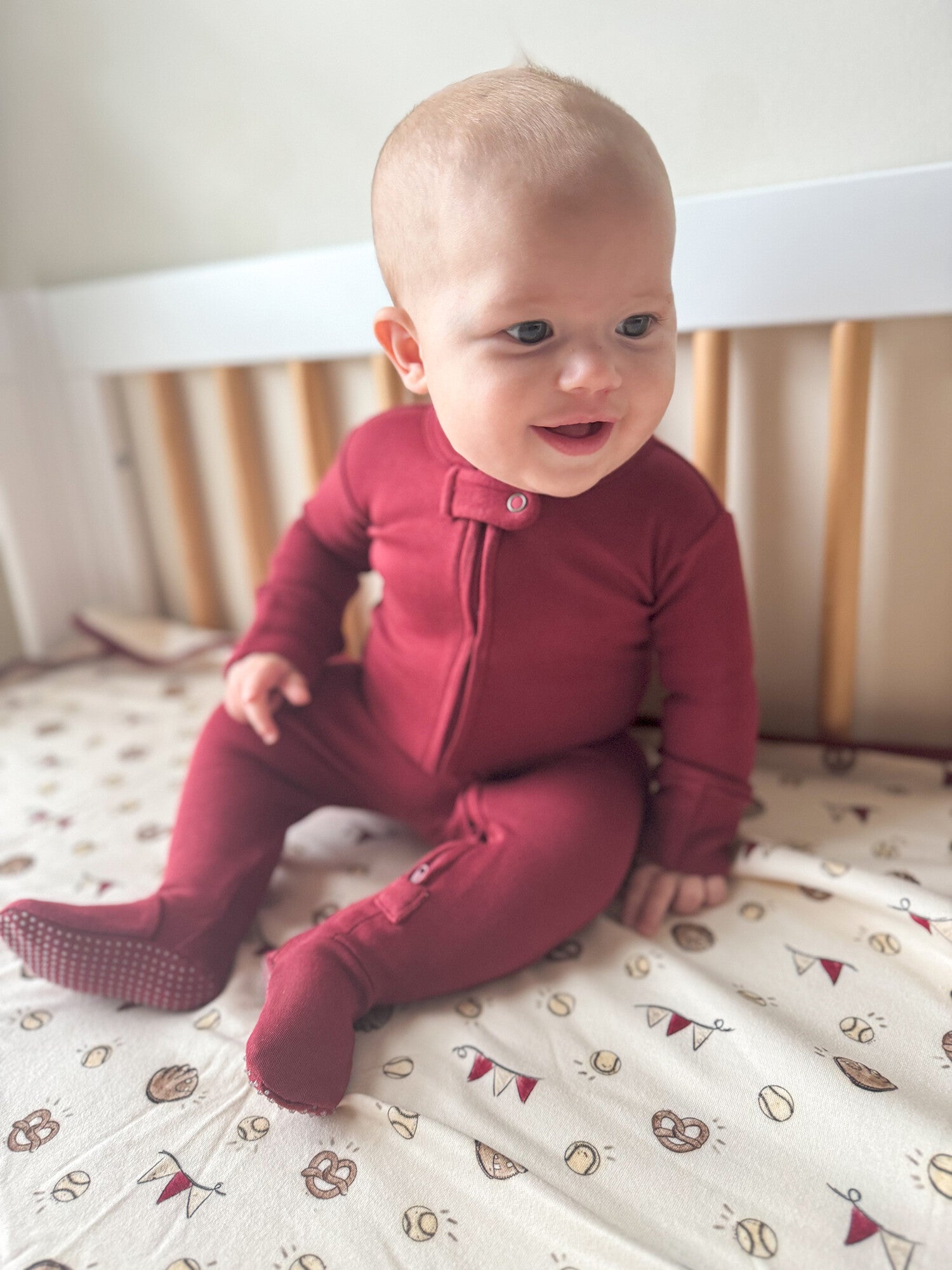 Crimson - Organic Cuffed Zipper Footie