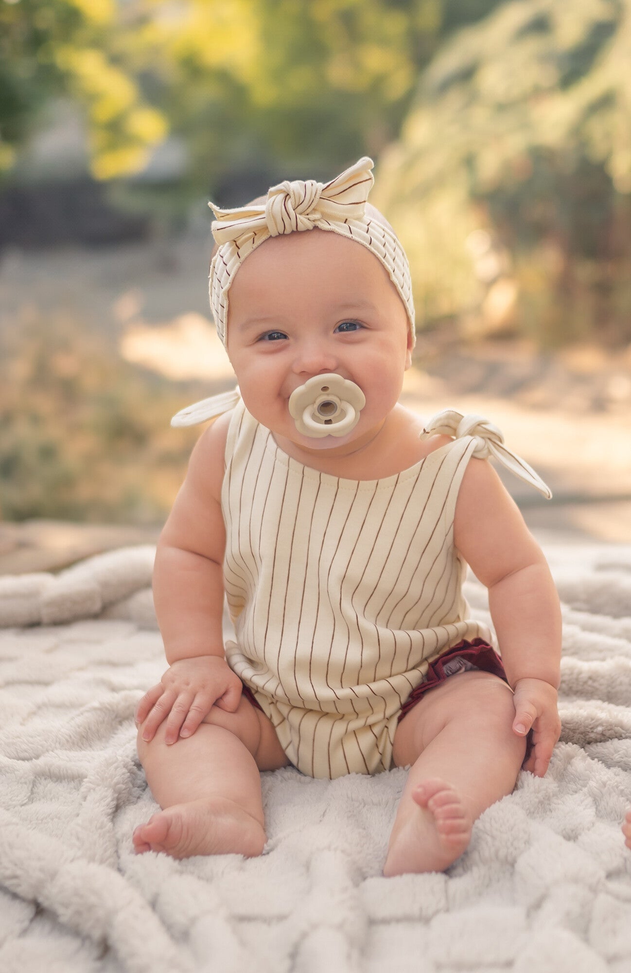 Crimson Pinstripe - Organic Bowtie Shoulder Bodysuit