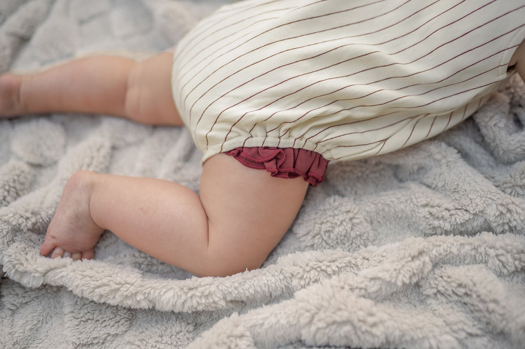 Crimson Pinstripe - Organic Bowtie Shoulder Bodysuit