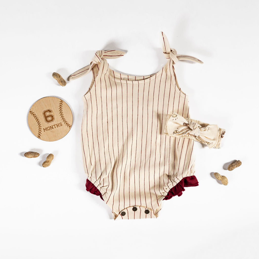 Crimson Pinstripe - Organic Bowtie Shoulder Bodysuit