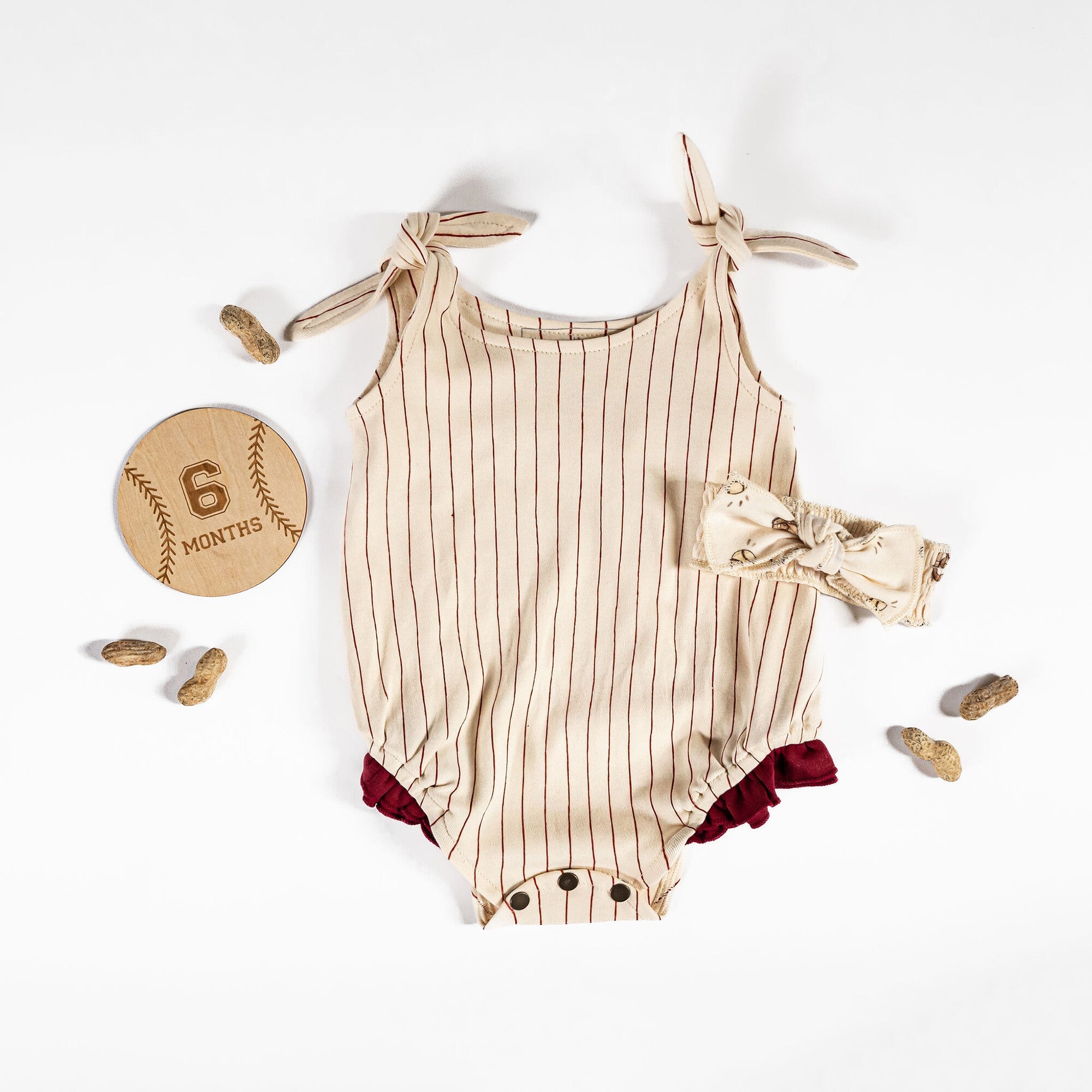 Crimson Pinstripe - Organic Bowtie Shoulder Bodysuit