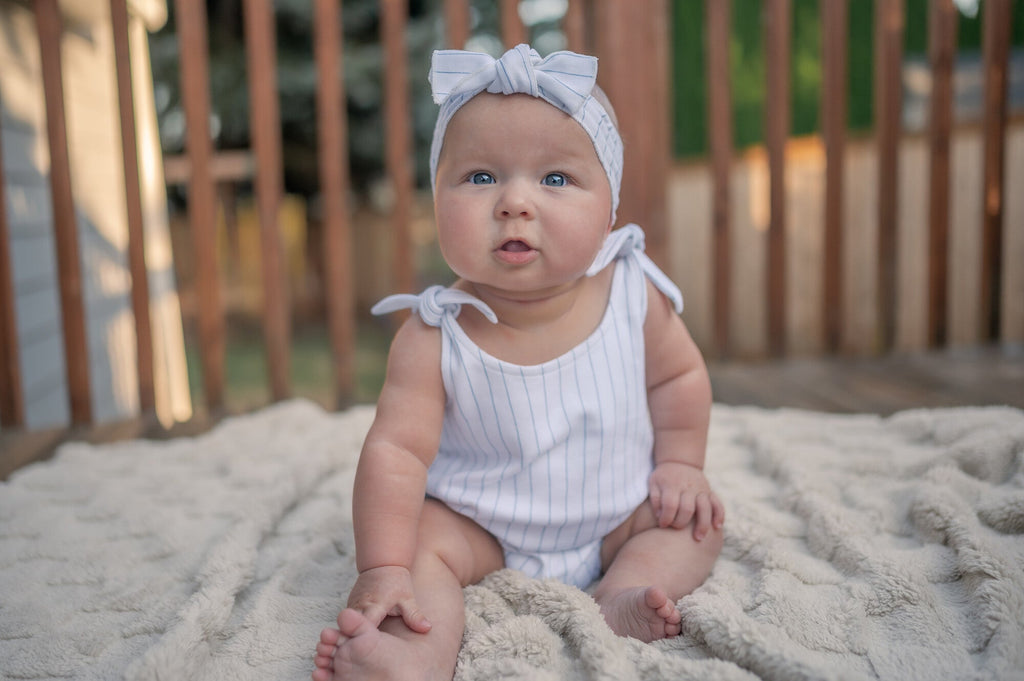 Pool Pinstripe - Organic Bowtie Shoulder Bodysuit