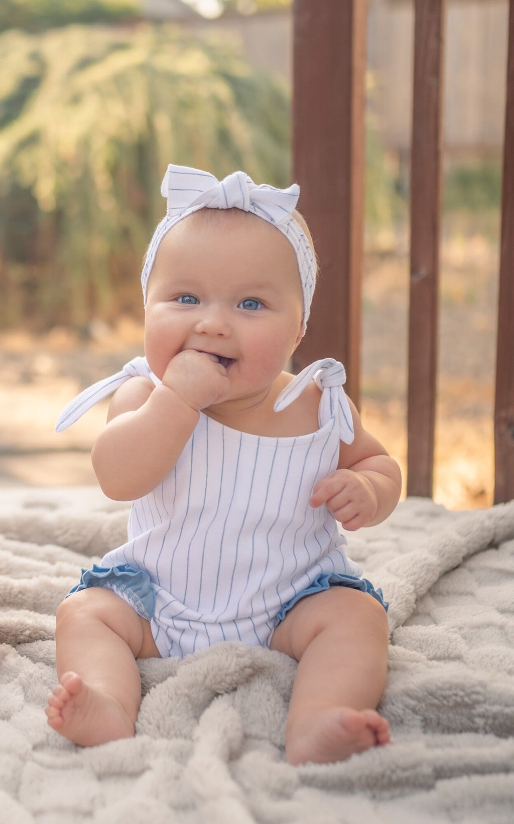 Pool Pinstripe - Organic Bowtie Shoulder Bodysuit