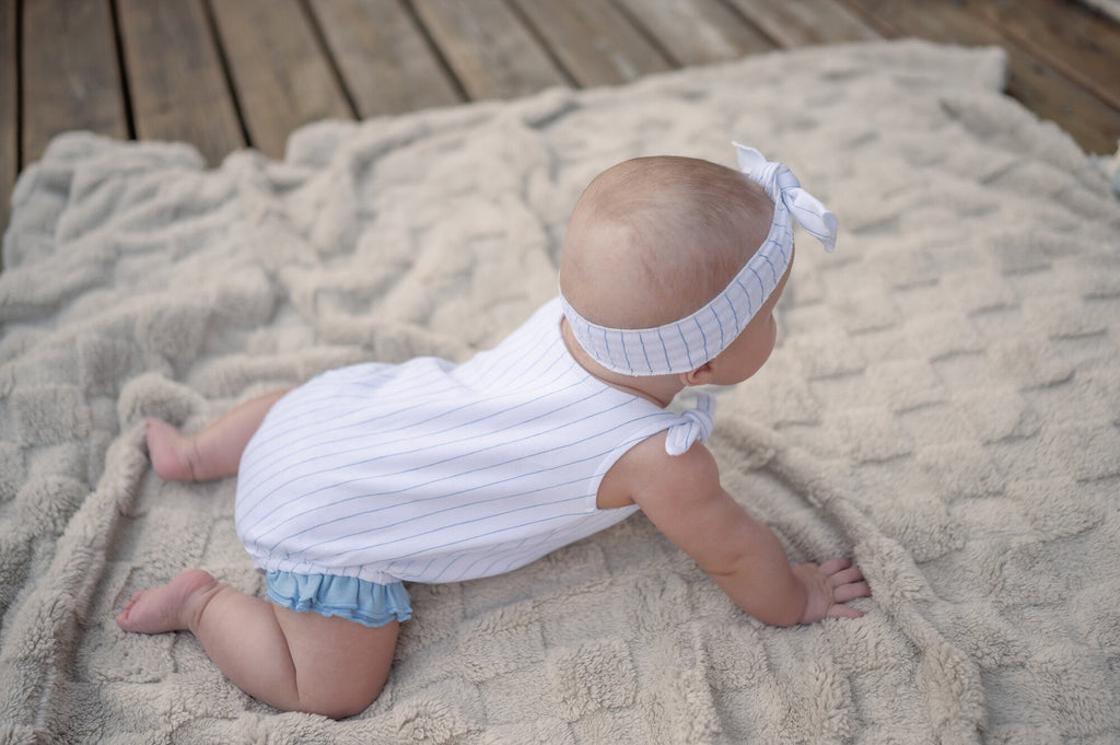 Pool Pinstripe - Organic Bowtie Shoulder Bodysuit