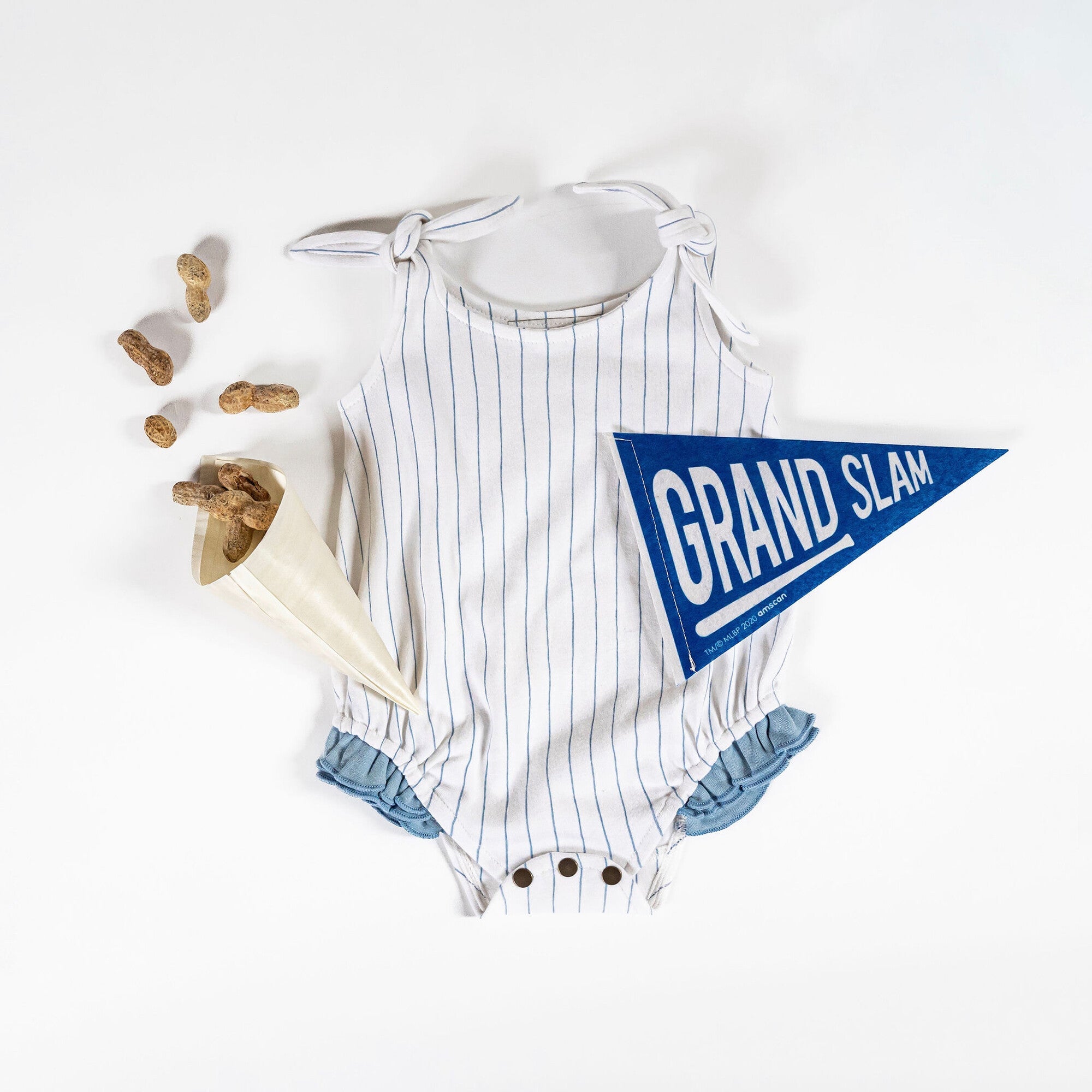 Pool Pinstripe - Organic Bowtie Shoulder Bodysuit