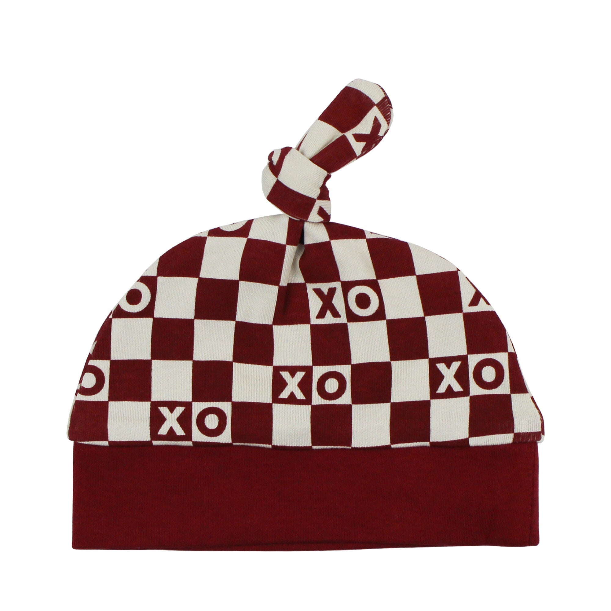 Crimson XO Checker - Organic Knotted Hat
