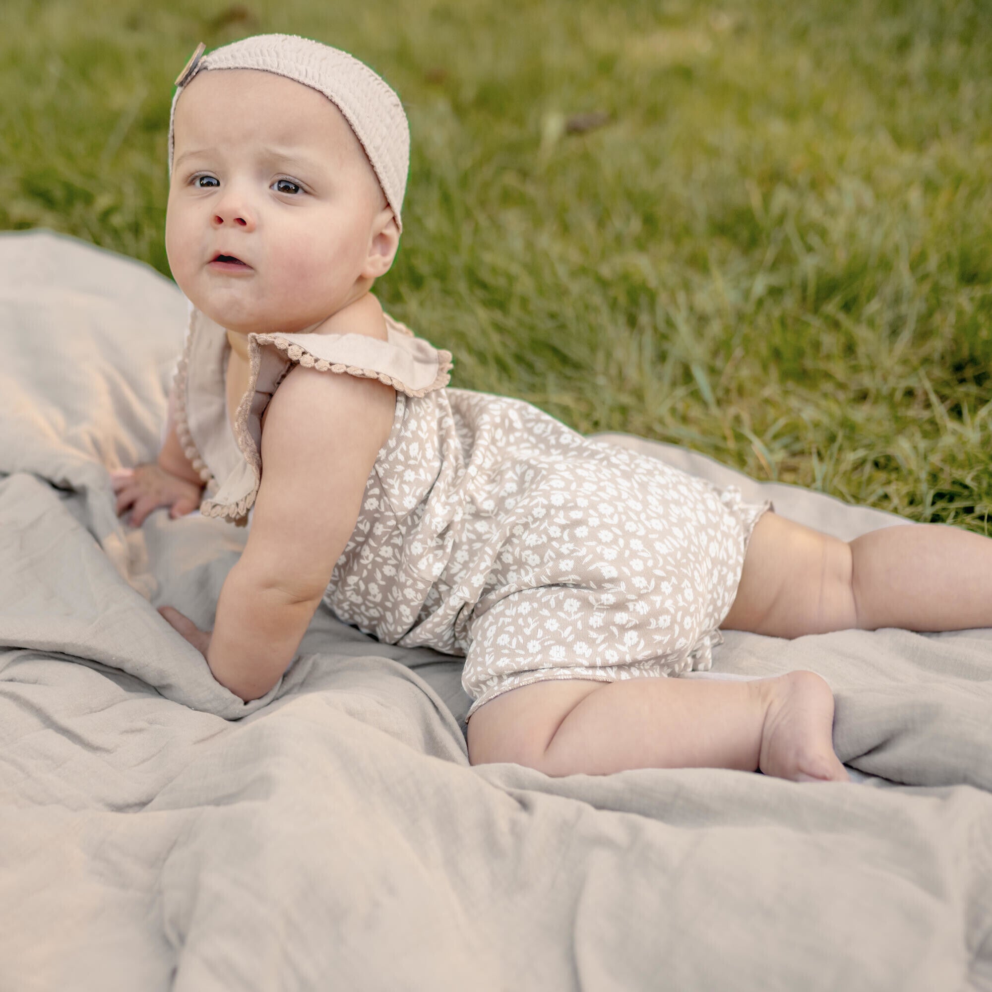 Oatmeal Ditsy Floral - Organic Bubble Romper