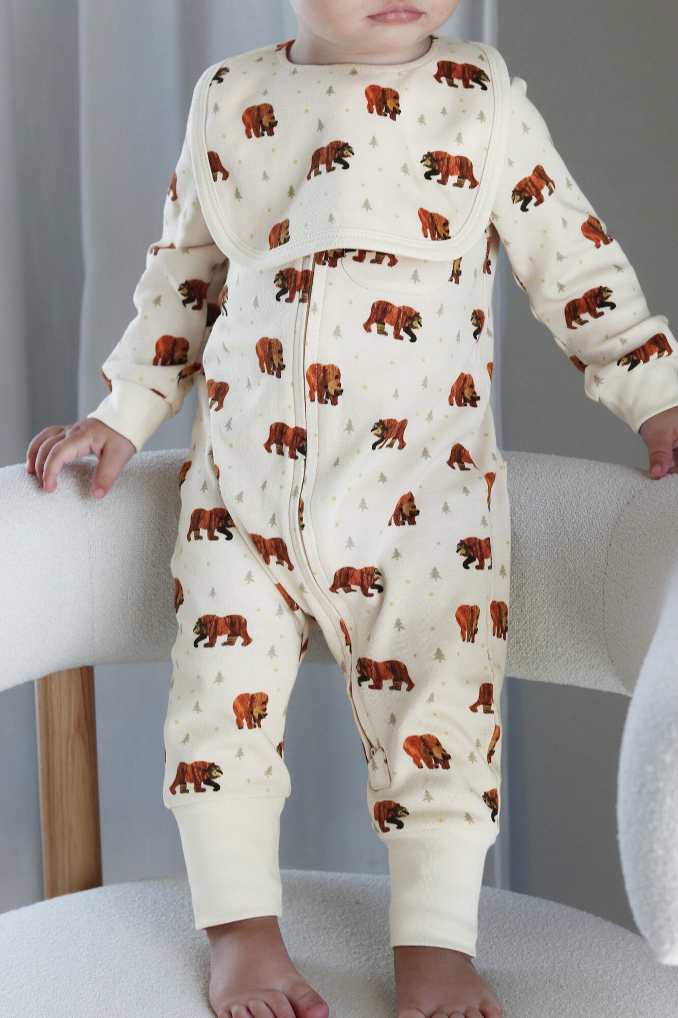 Brown Bear - Organic Zipper Romper