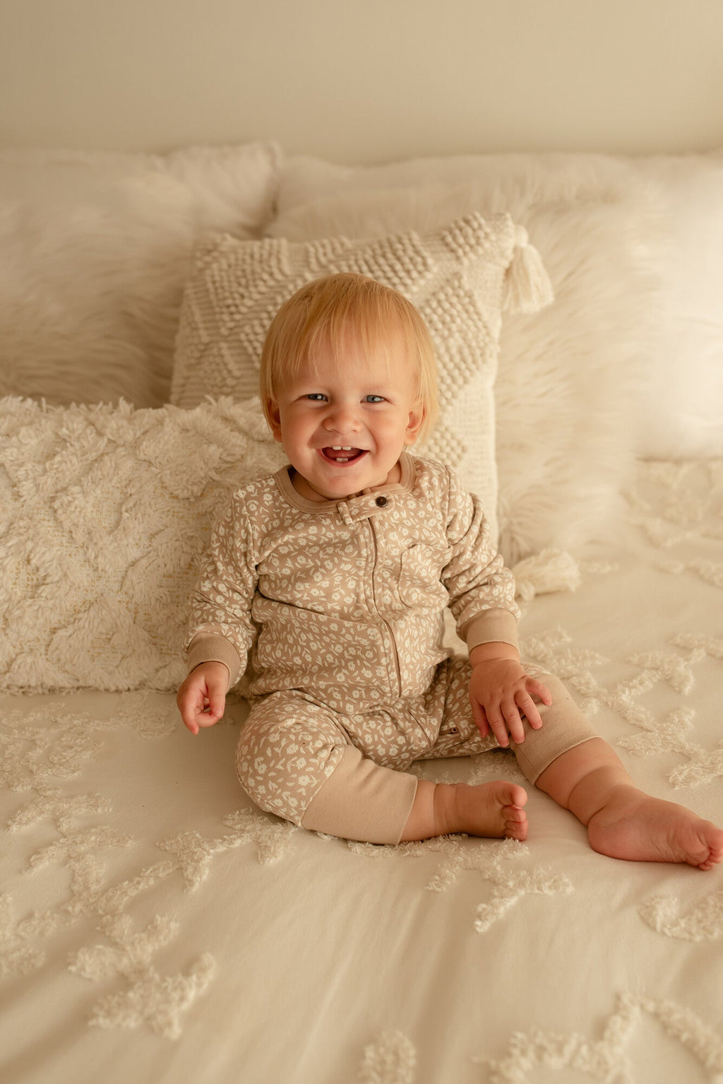 Oatmeal Ditsy Floral - Organic Zipper Romper