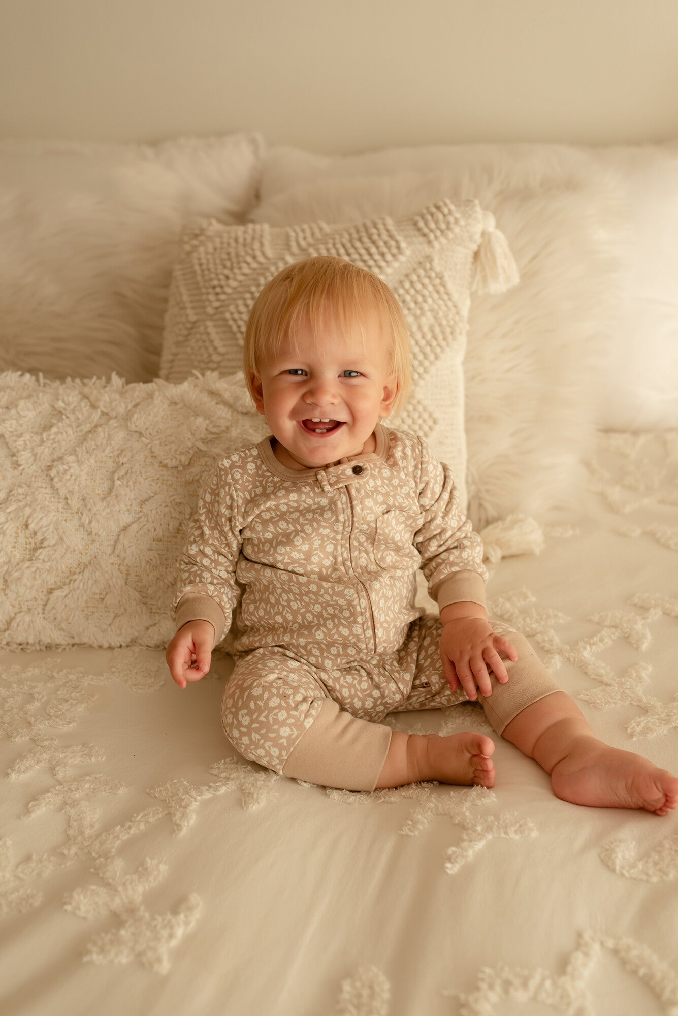 Oatmeal Ditsy Floral - Organic Zipper Romper