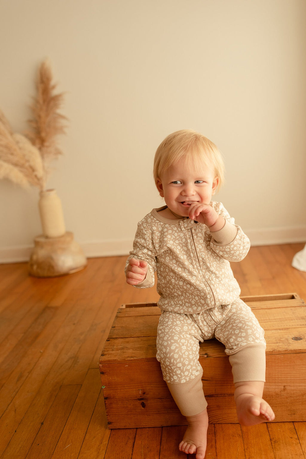 Oatmeal Ditsy Floral - Organic Zipper Romper