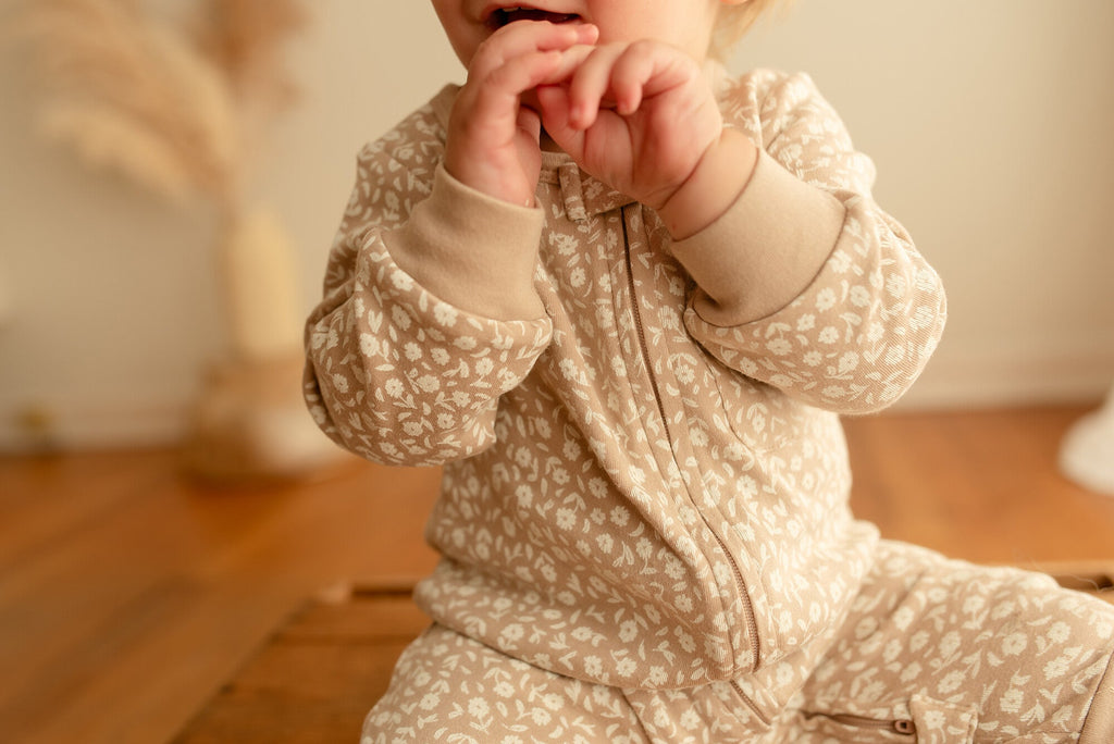 Oatmeal Ditsy Floral - Organic Zipper Romper