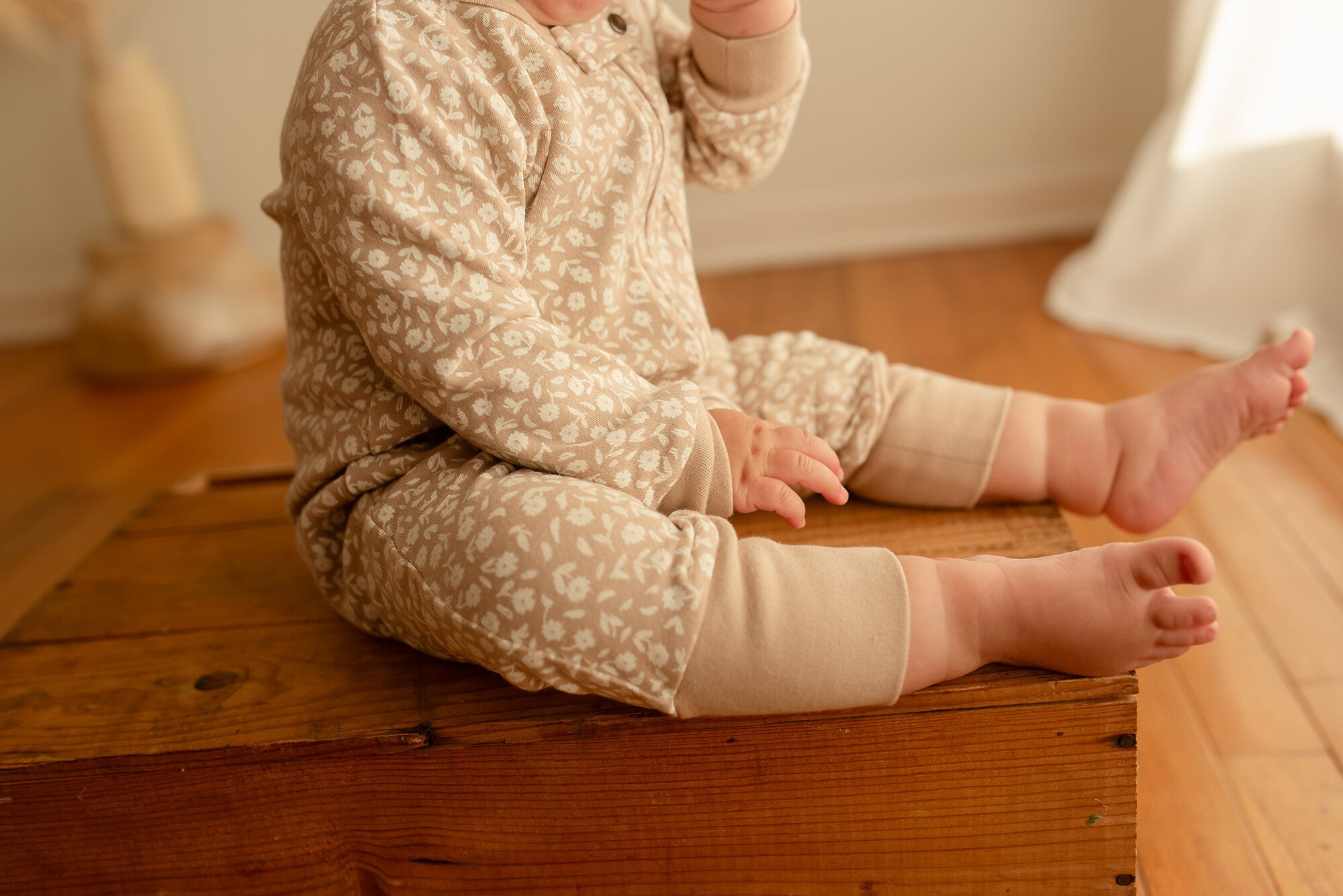 Oatmeal Ditsy Floral - Organic Zipper Romper