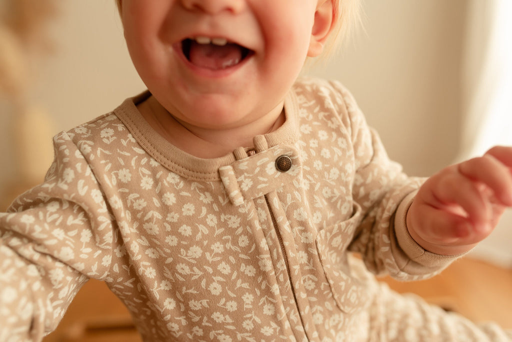 Oatmeal Ditsy Floral - Organic Zipper Romper