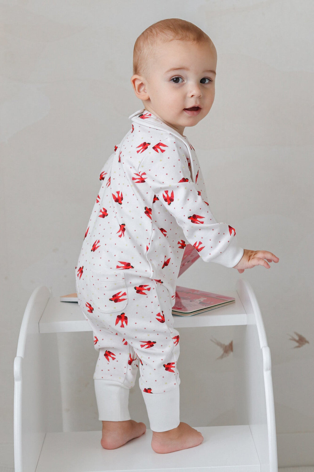 Red Bird - Organic Zipper Romper