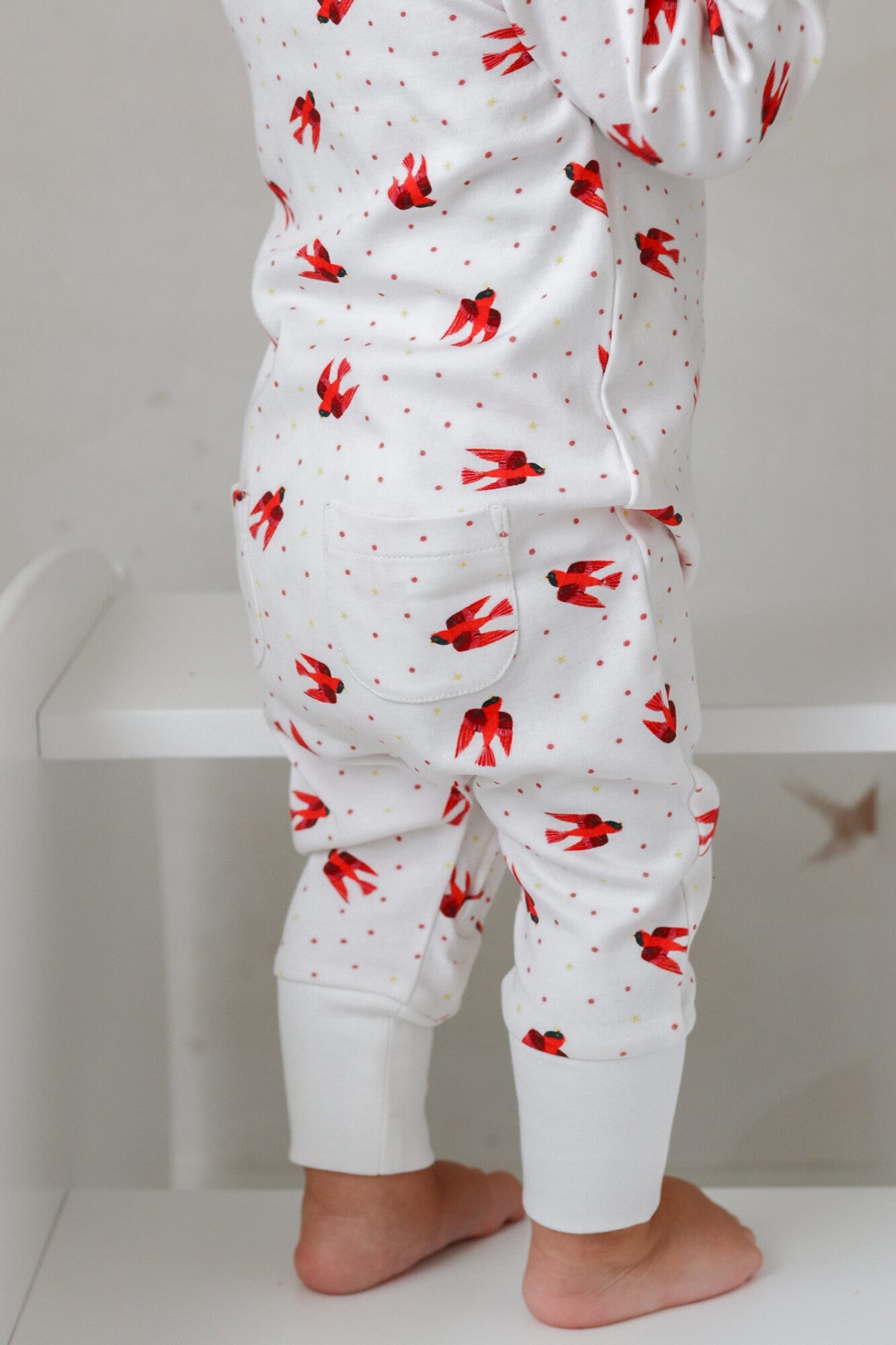 Red Bird - Organic Zipper Romper