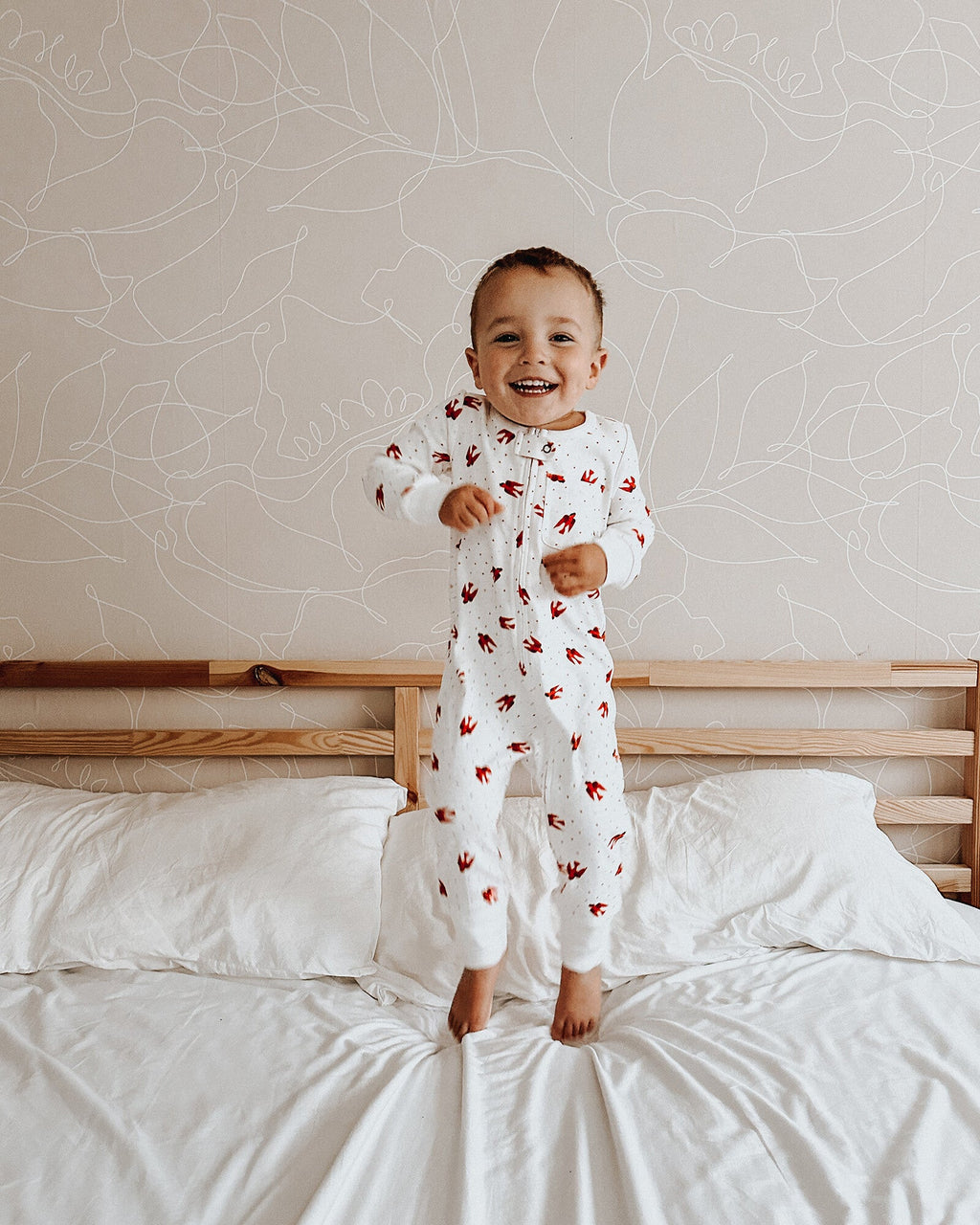 Red Bird - Organic Zipper Romper