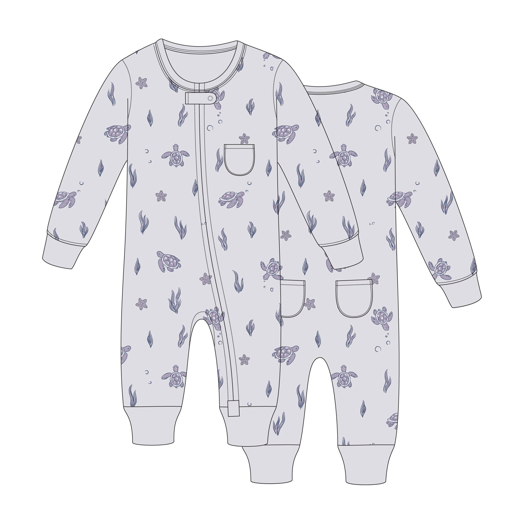 Sea Turtle - Organic Zipper Romper