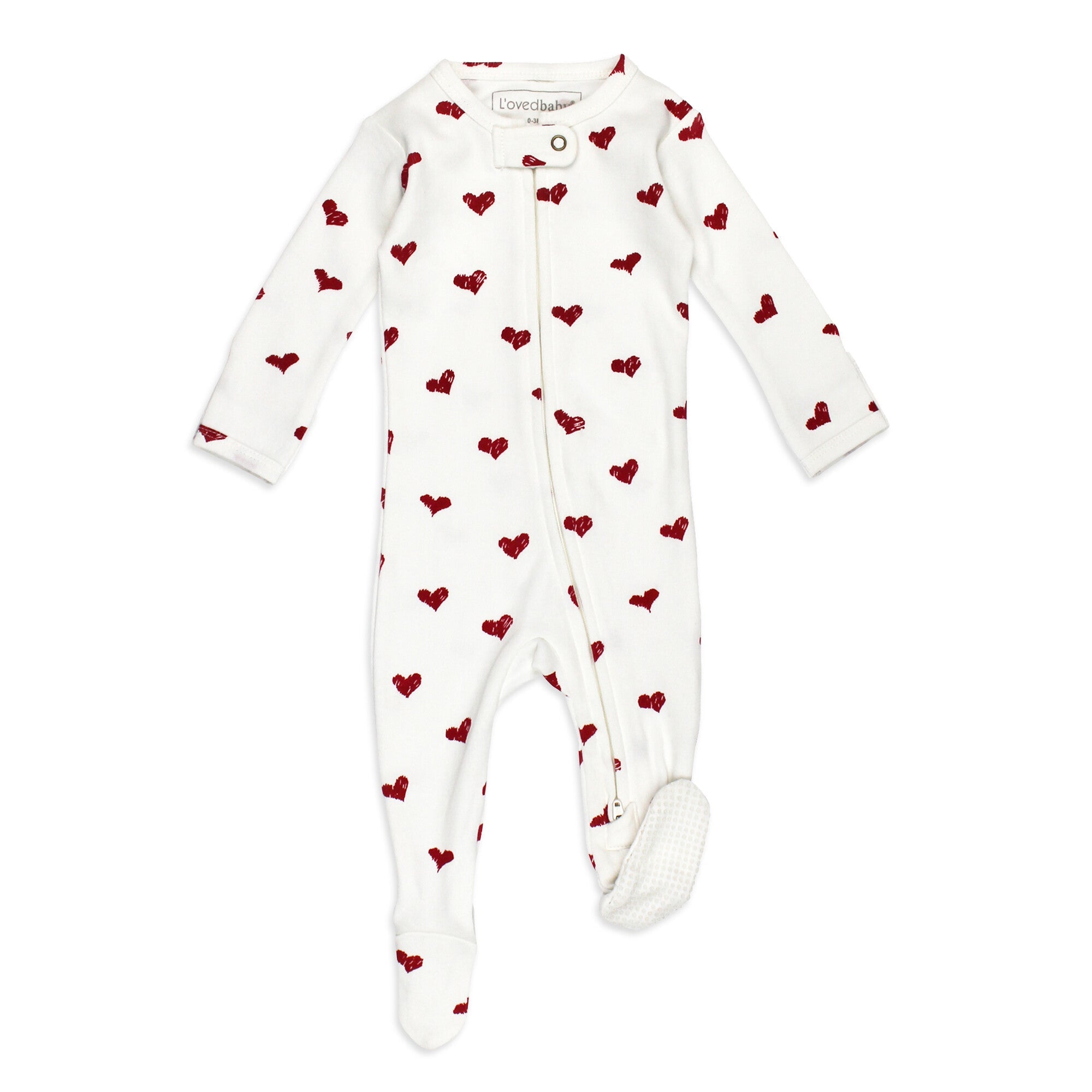 Crimson Hearts - Organic Zipper Footie