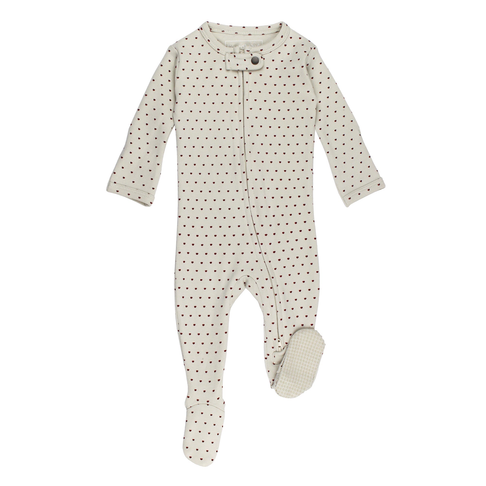 Crimson Mini Hearts - Organic Zipper Footie