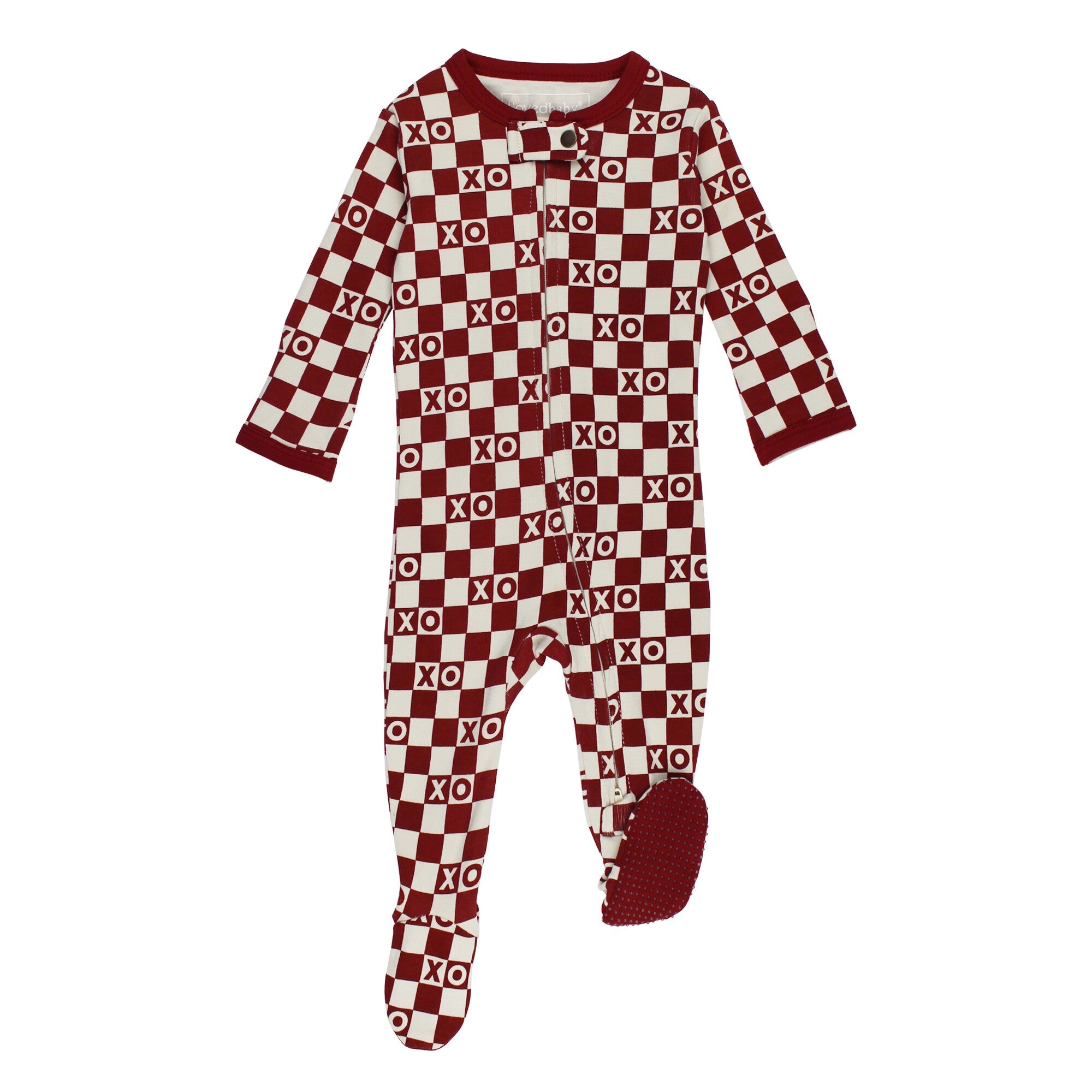 Crimson XO Checker - Organic Zipper Footie