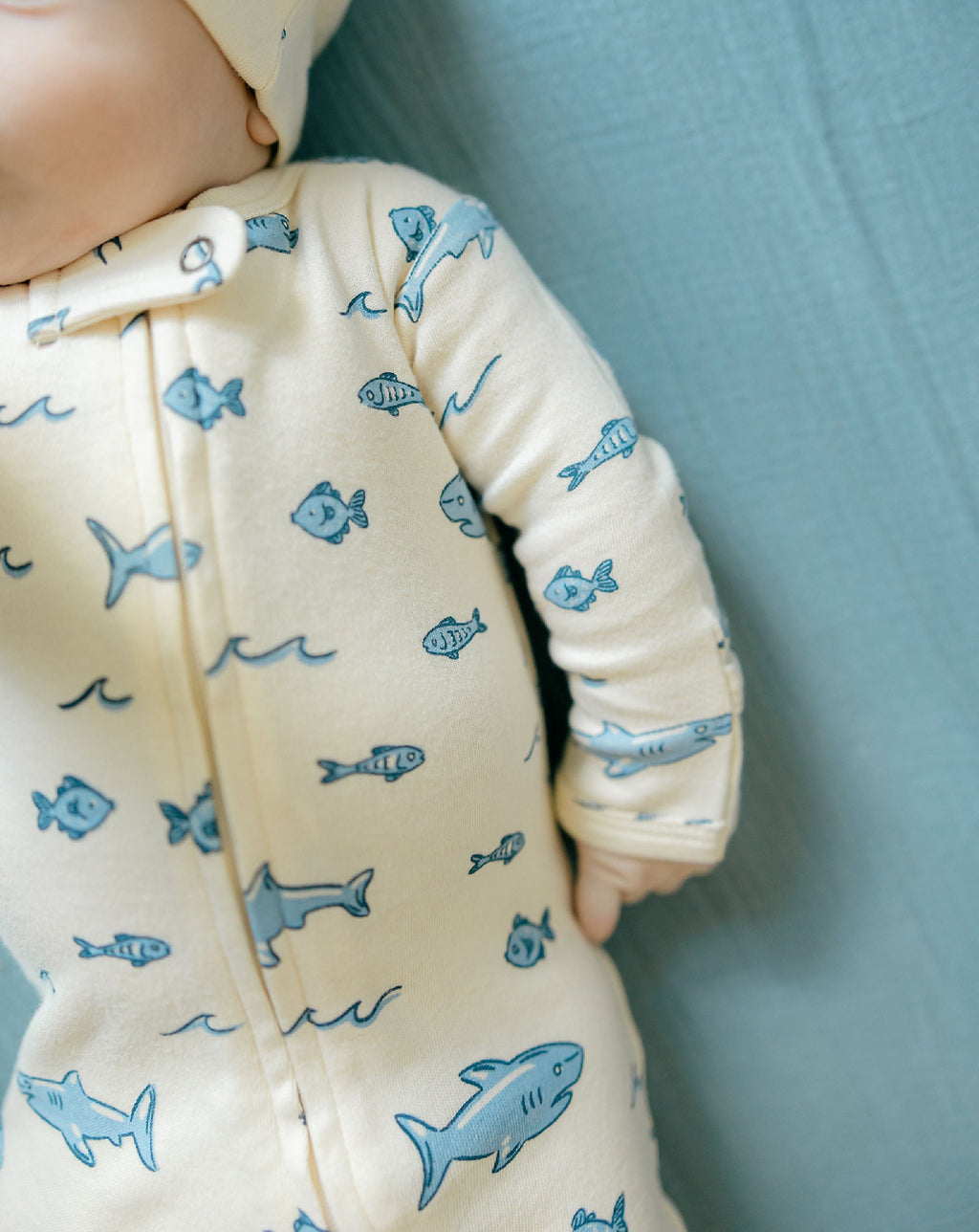 Shark - Organic Zipper Footie