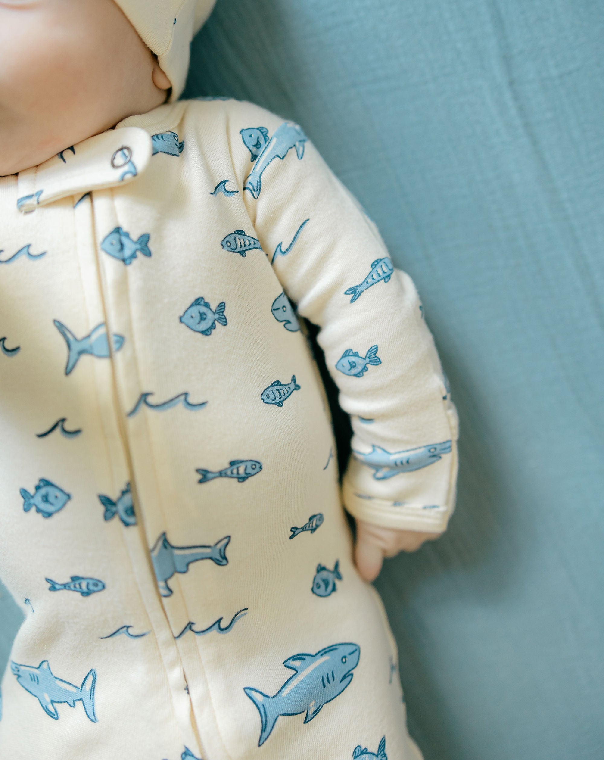 Shark - Organic Zipper Footie