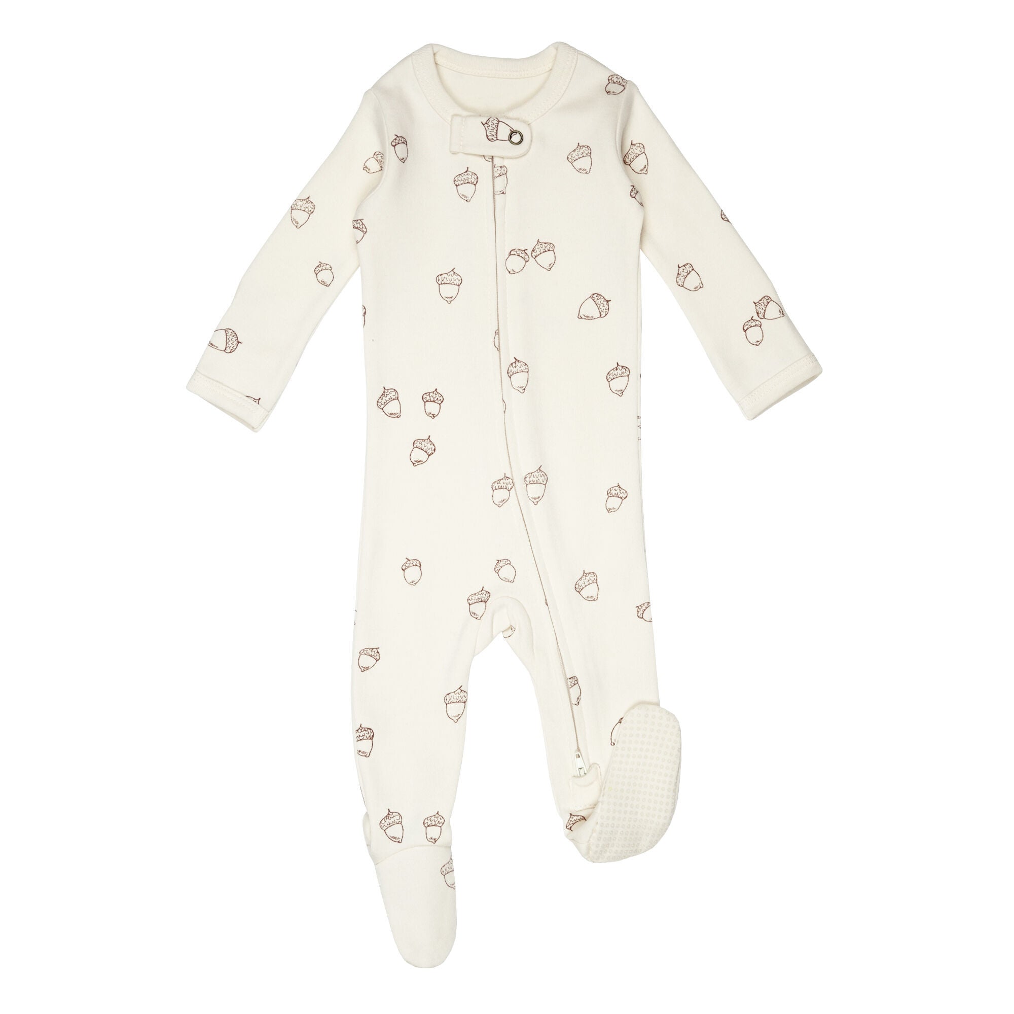 Buttercream Acorn - Organic Embroidered Zipper Footie