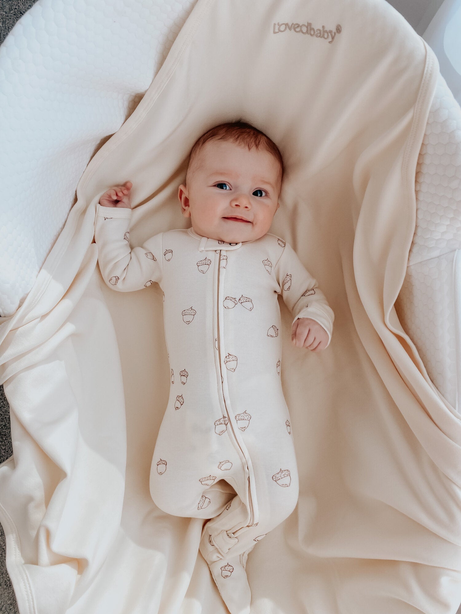 Buttercream Acorn - Organic Embroidered Zipper Footie