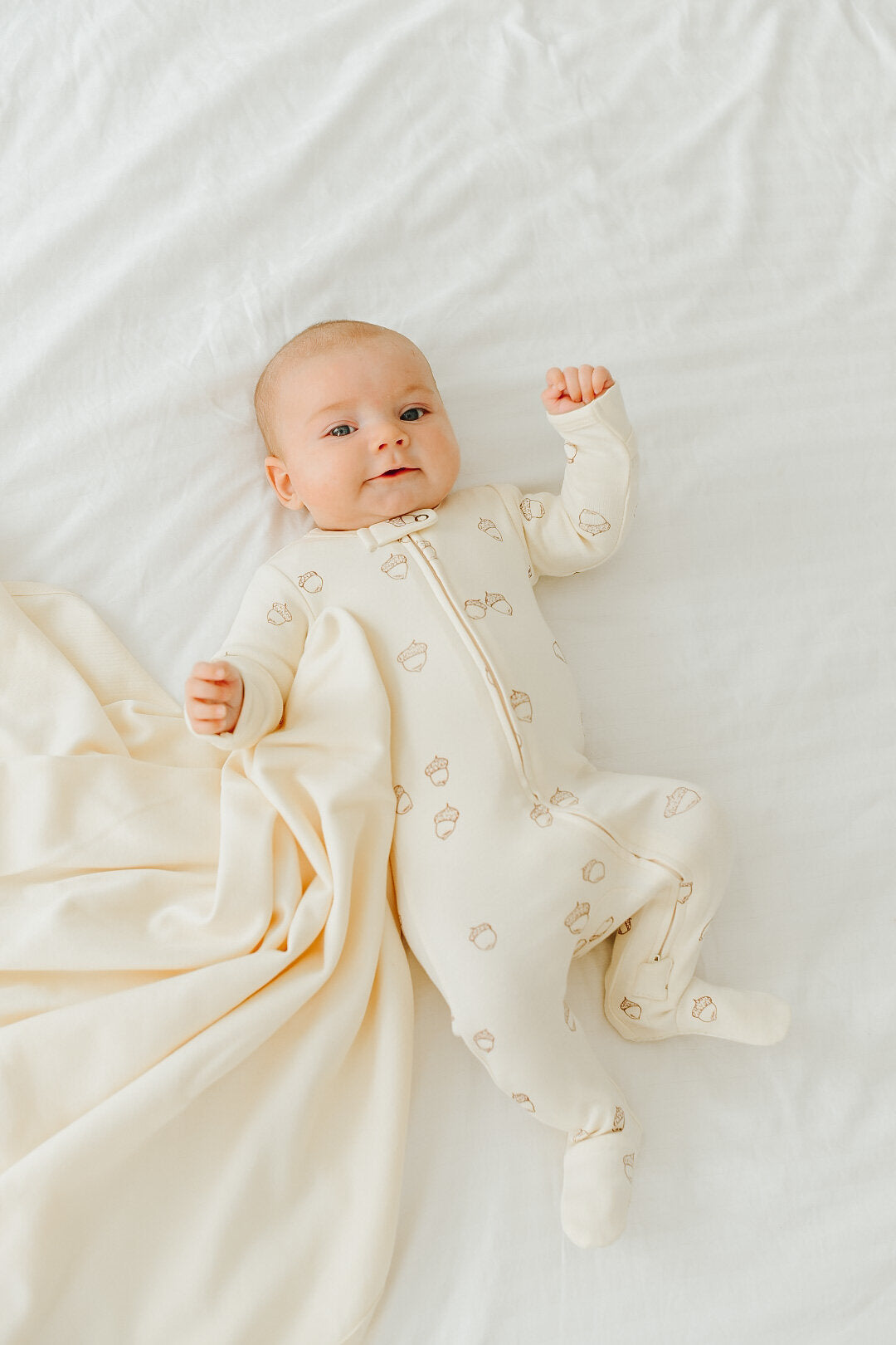 Buttercream Acorn - Organic Embroidered Zipper Footie