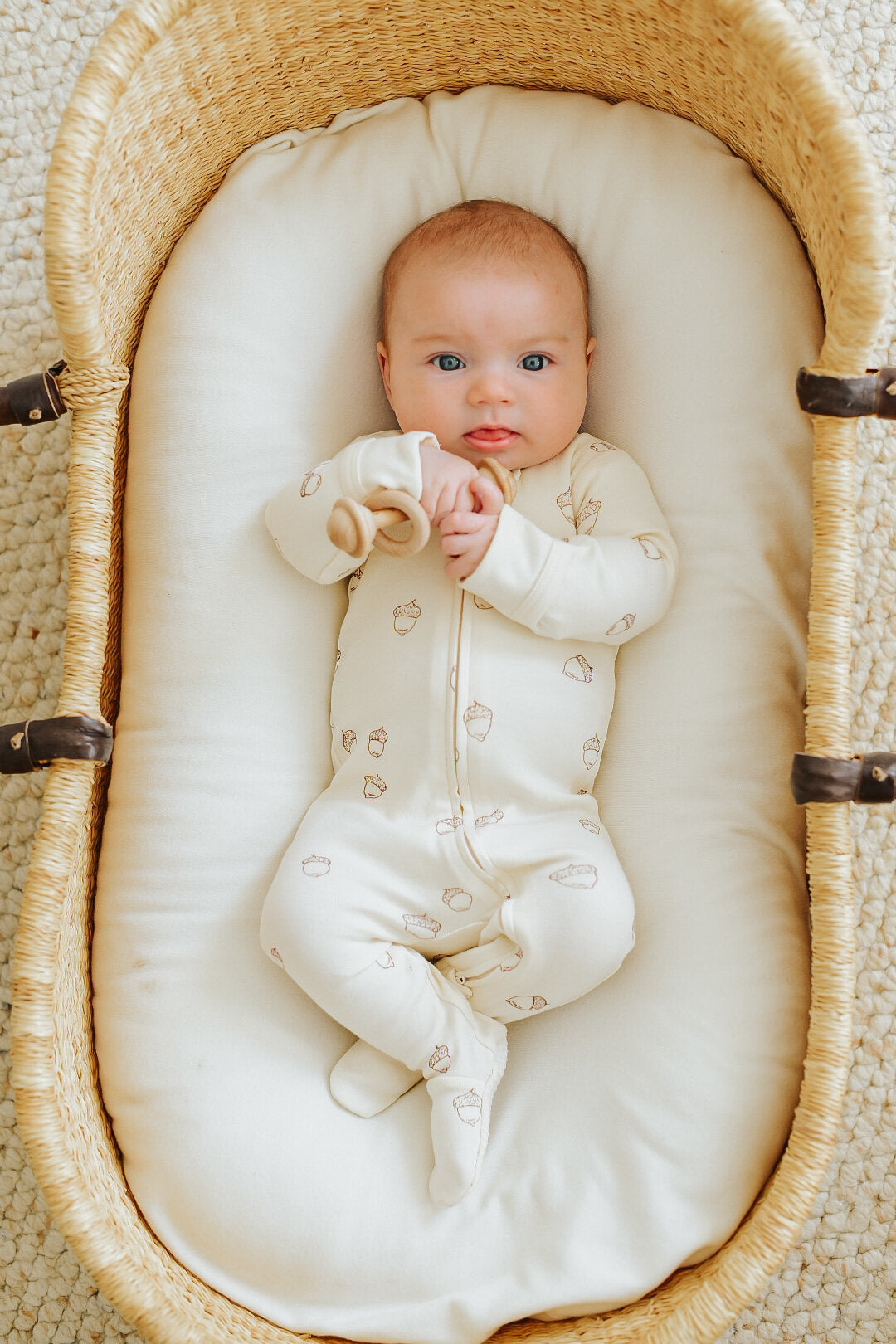 Buttercream Acorn - Organic Embroidered Zipper Footie