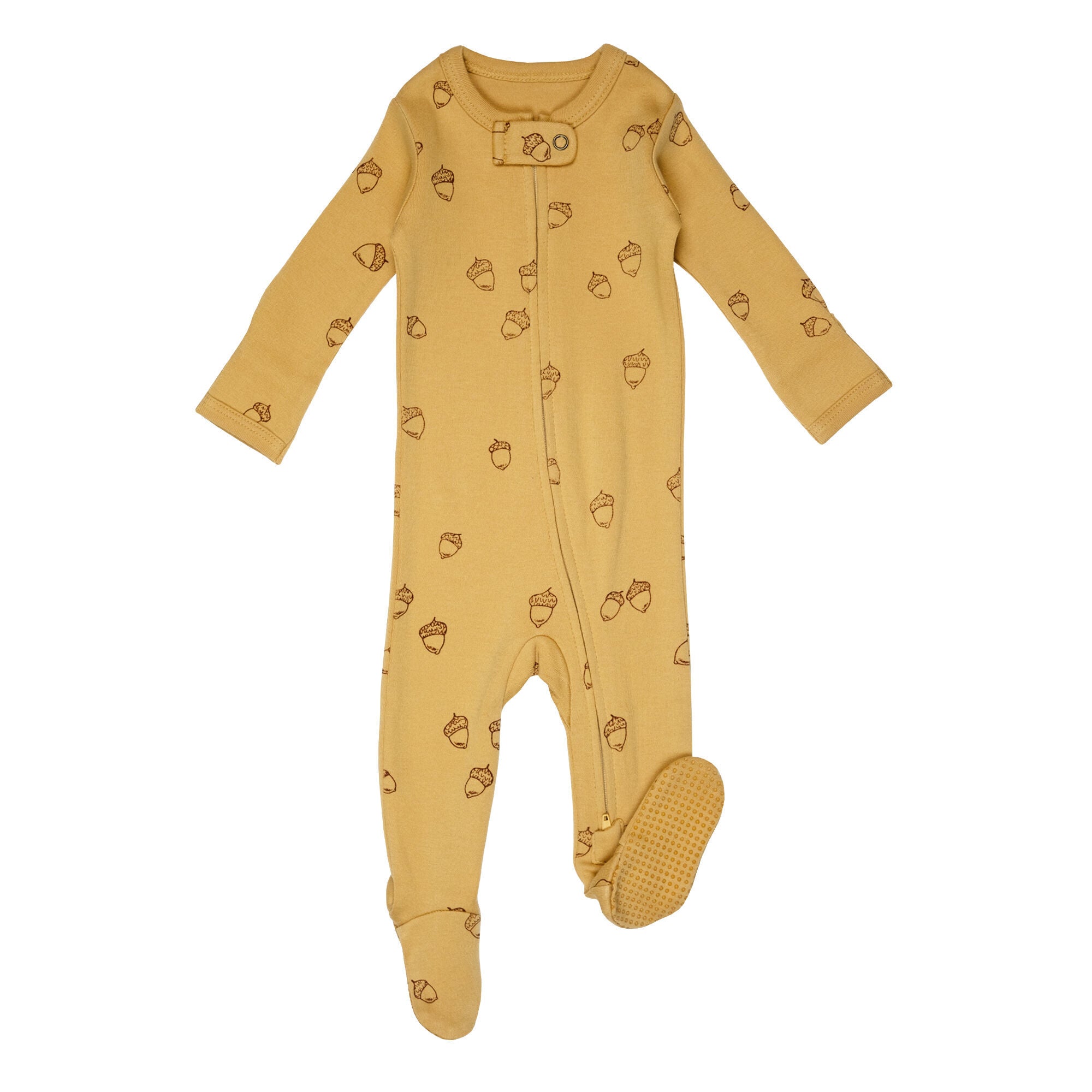 Honey Acorn - Organic Embroidered Zipper Footie