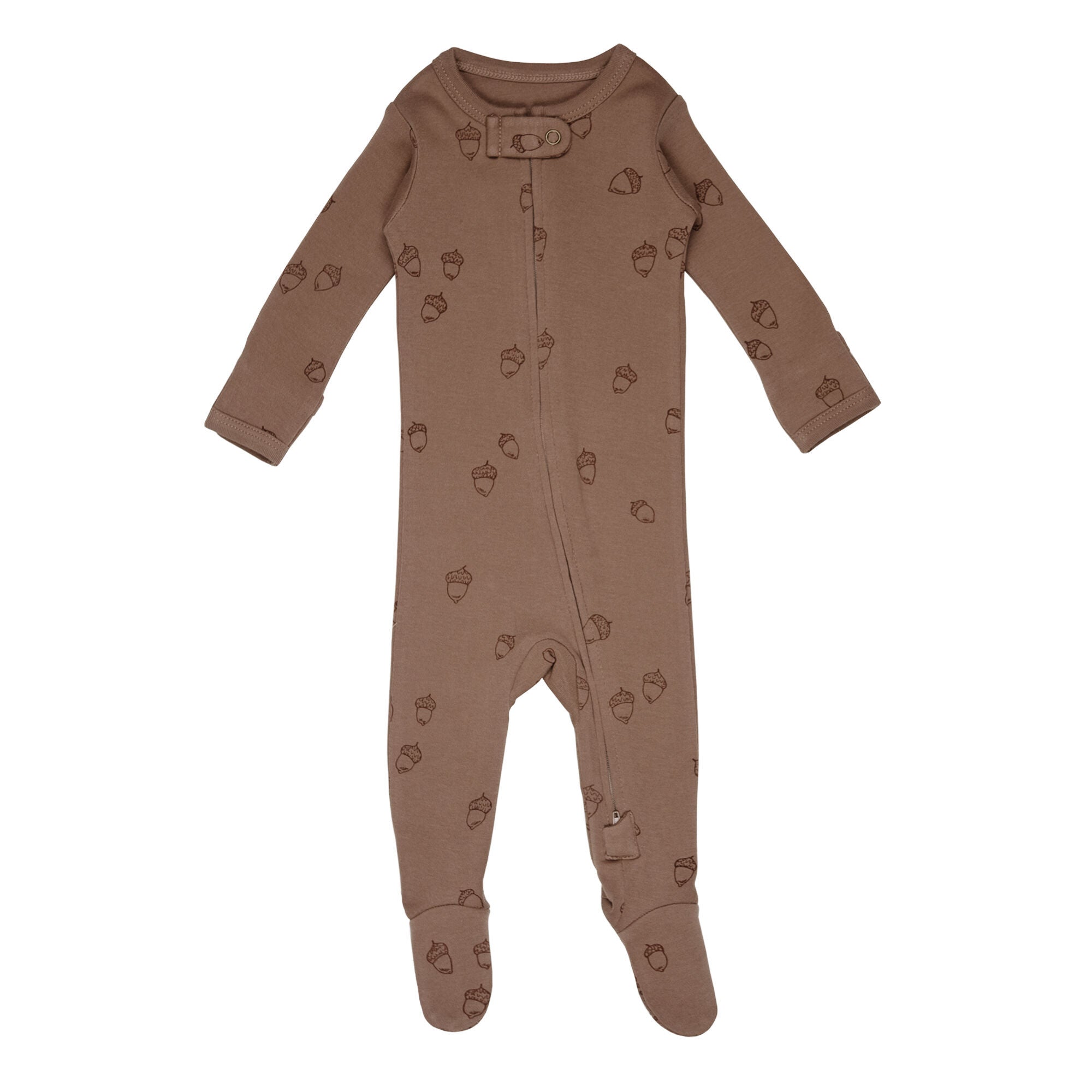 Latte Acorn - Organic Embroidered Zipper Footie