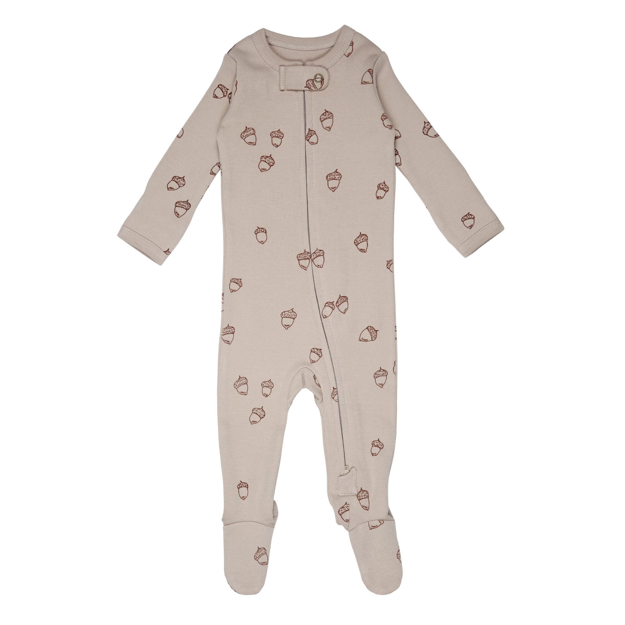 Oatmeal Acorn - Organic Embroidered Zipper Footie