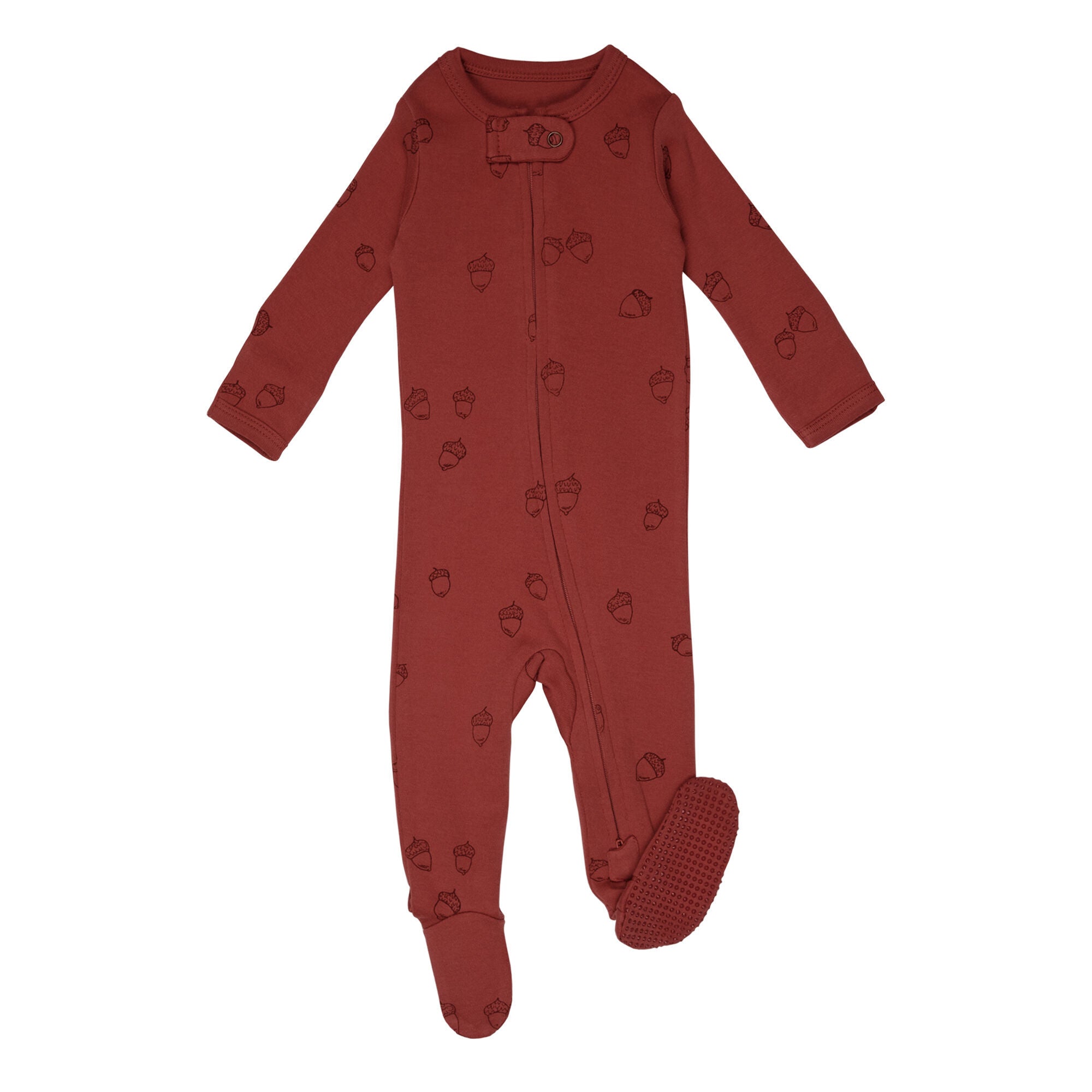 Spice Acorn - Organic Embroidered Zipper Footie